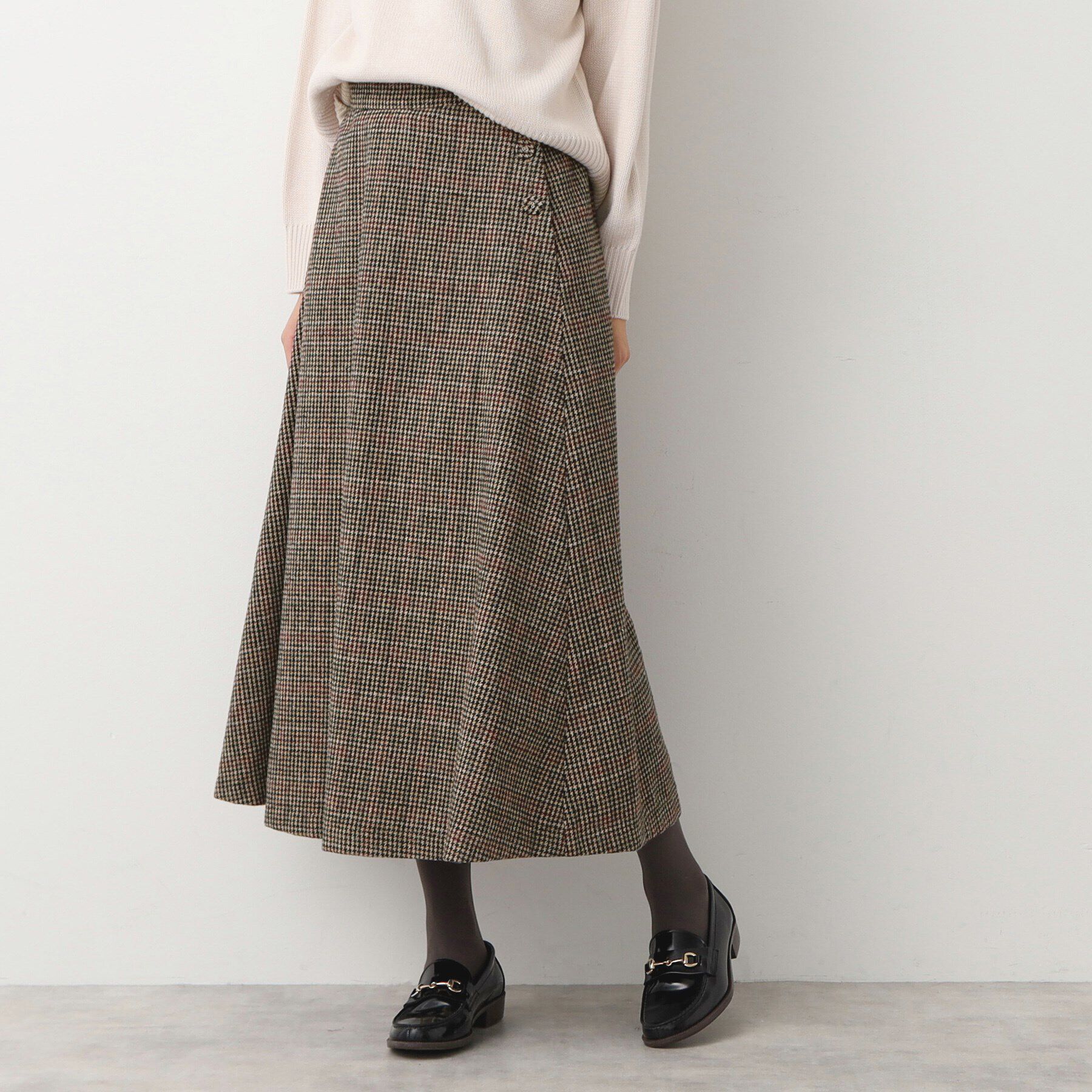 Dessin「【洗える・4サイズ展開】サイドボタン付きチェック柄フレアースカート（XS～L）」|スカート|