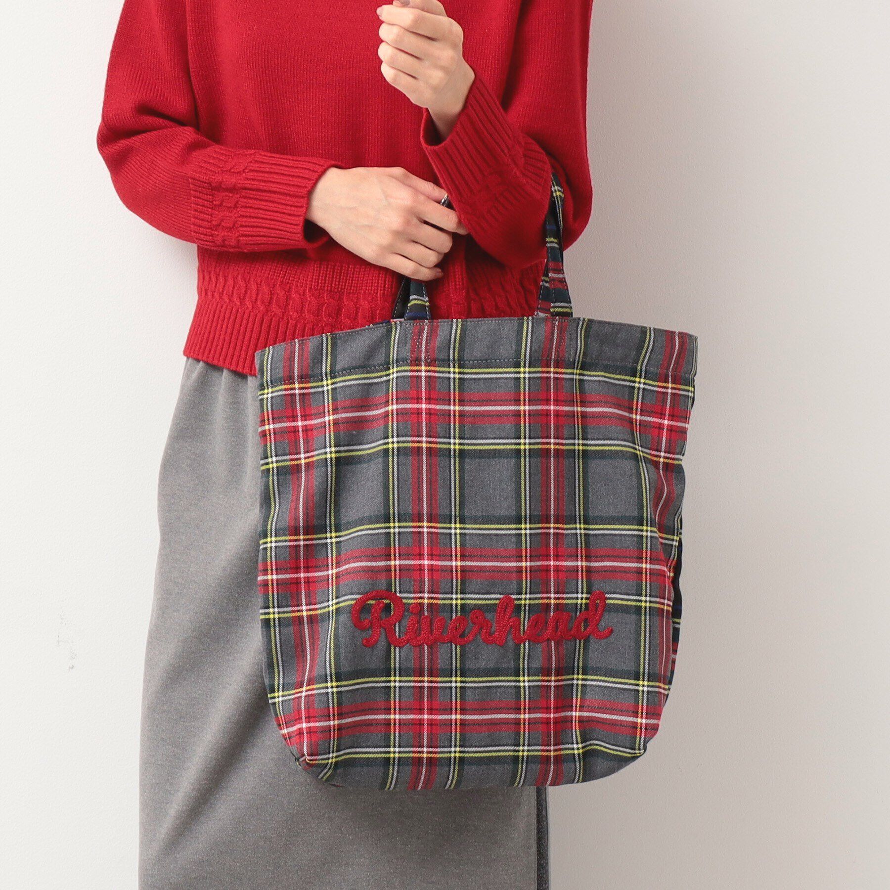Dessin「【軽量・2WAY・A4サイズ可】刺繍チェックトート」|トートバッグ|チャコールグレー(2