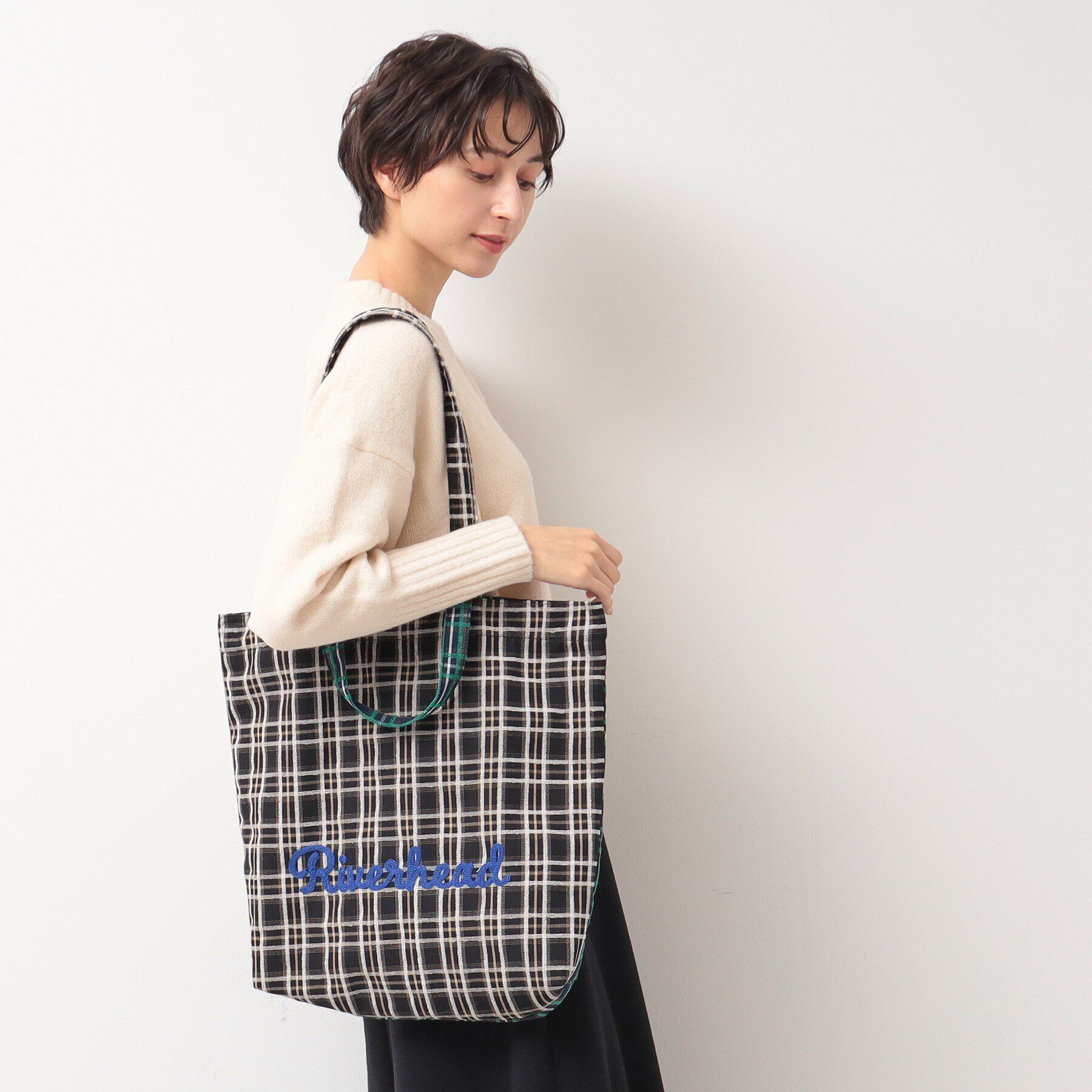 Dessin「【軽量・2WAY・A4サイズ可】刺繍チェックトート」|トートバッグ|