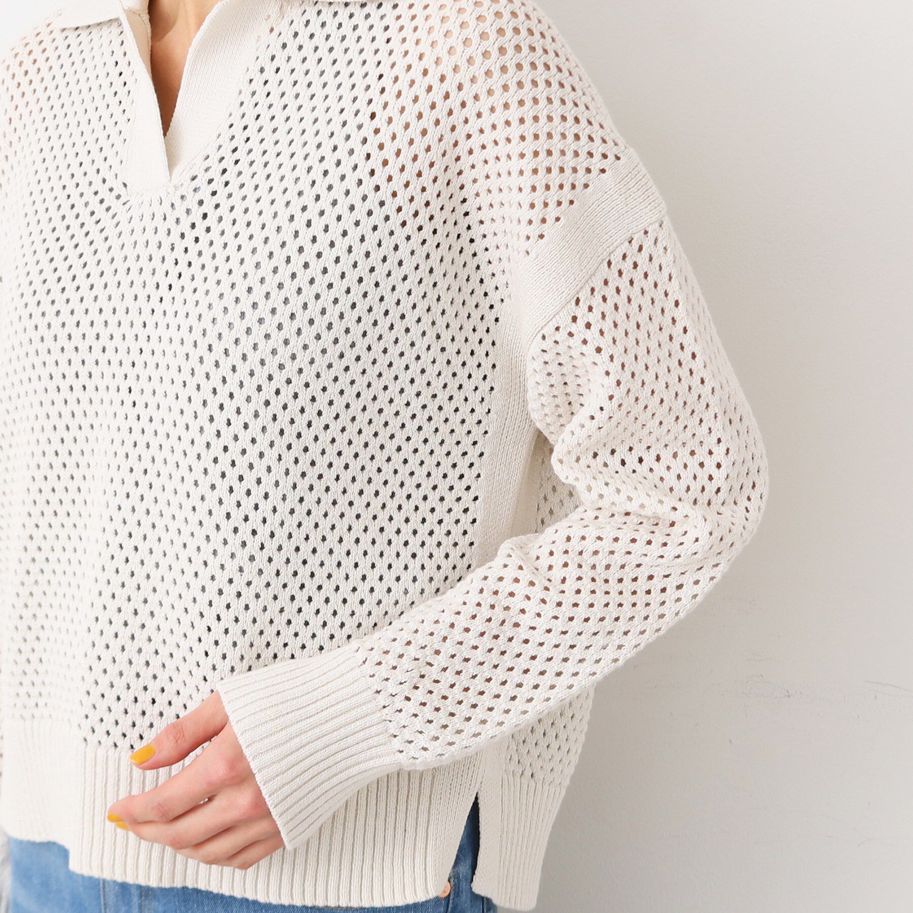 Dessin「【洗える】襟付きメッシュニット」|ニット・セーター|