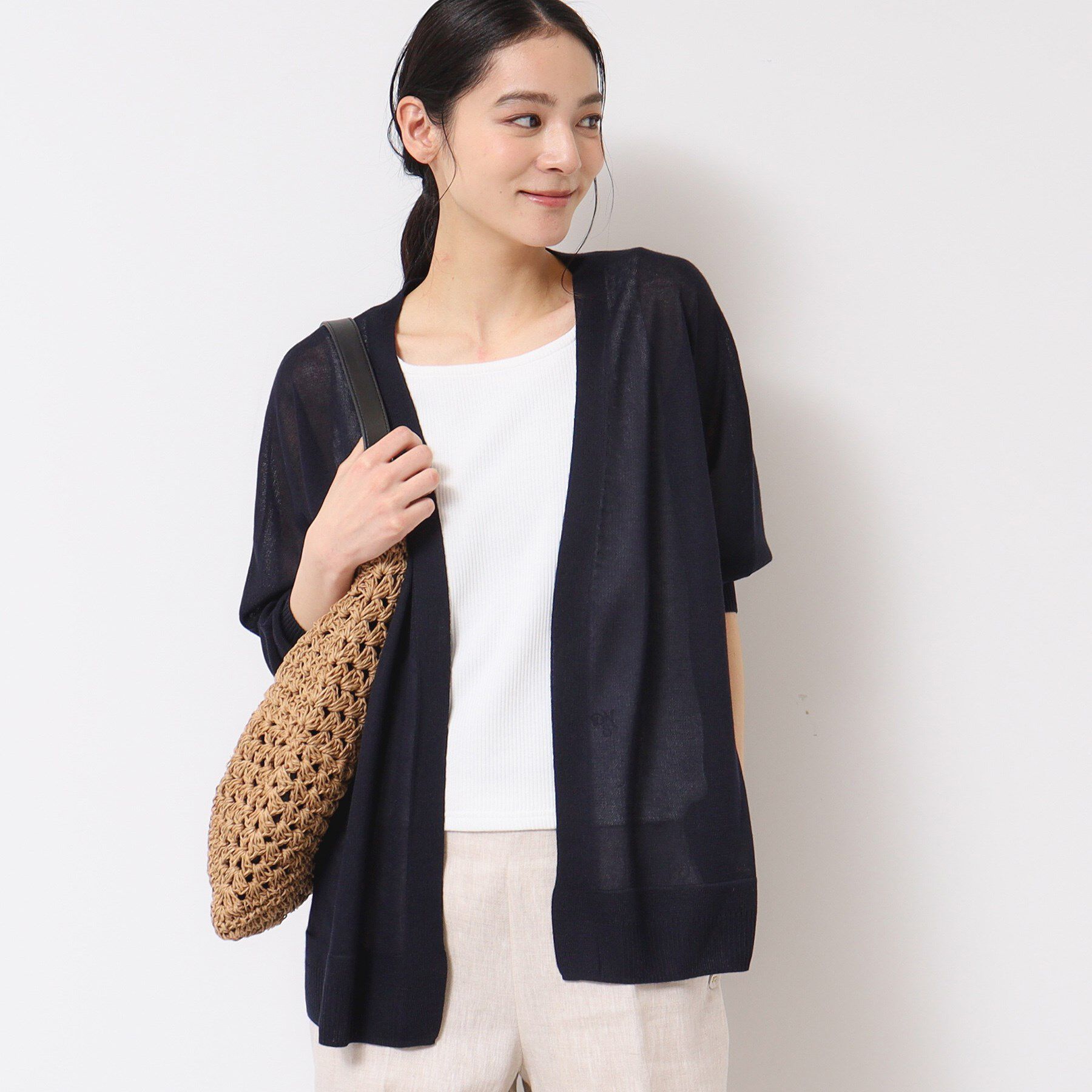 Dessin「【洗える】ミドル丈シアーカーディガン（S～L）」|カーディガン|ネイビー(094)