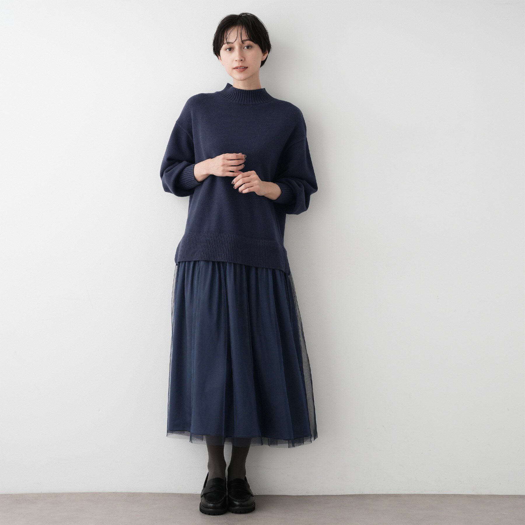 Dessin「【洗える】ニットチュールドッキングワンピース」|ワンピース|