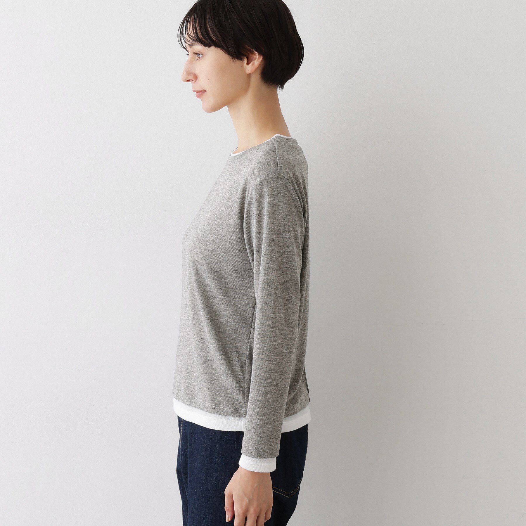 Dessin「【洗える】バイカラーシアーリブカットソー」|Tシャツ・カットソー|