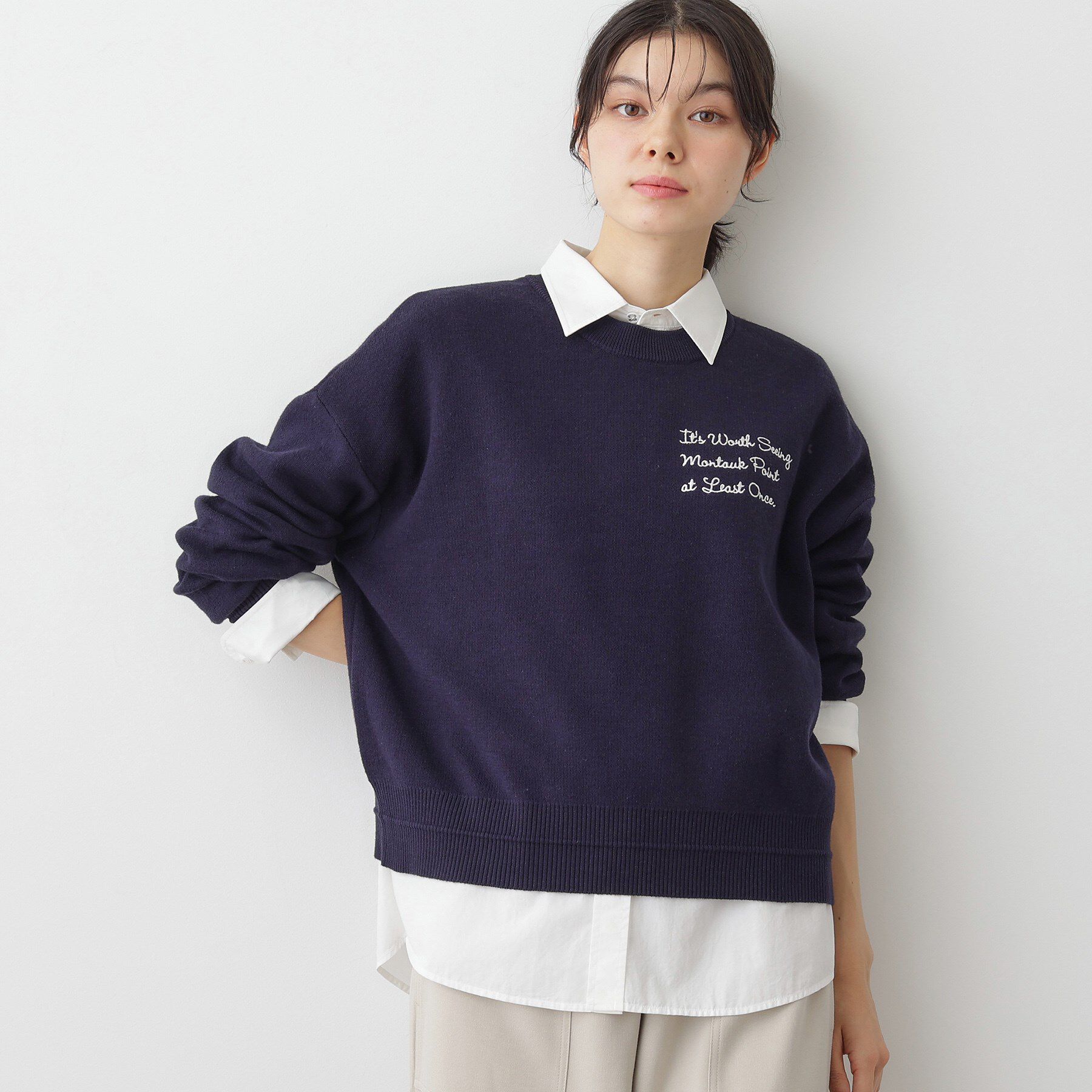 Dessin「【洗える】メッセージ刺繍入りジャカードニット」|ニット・セーター|