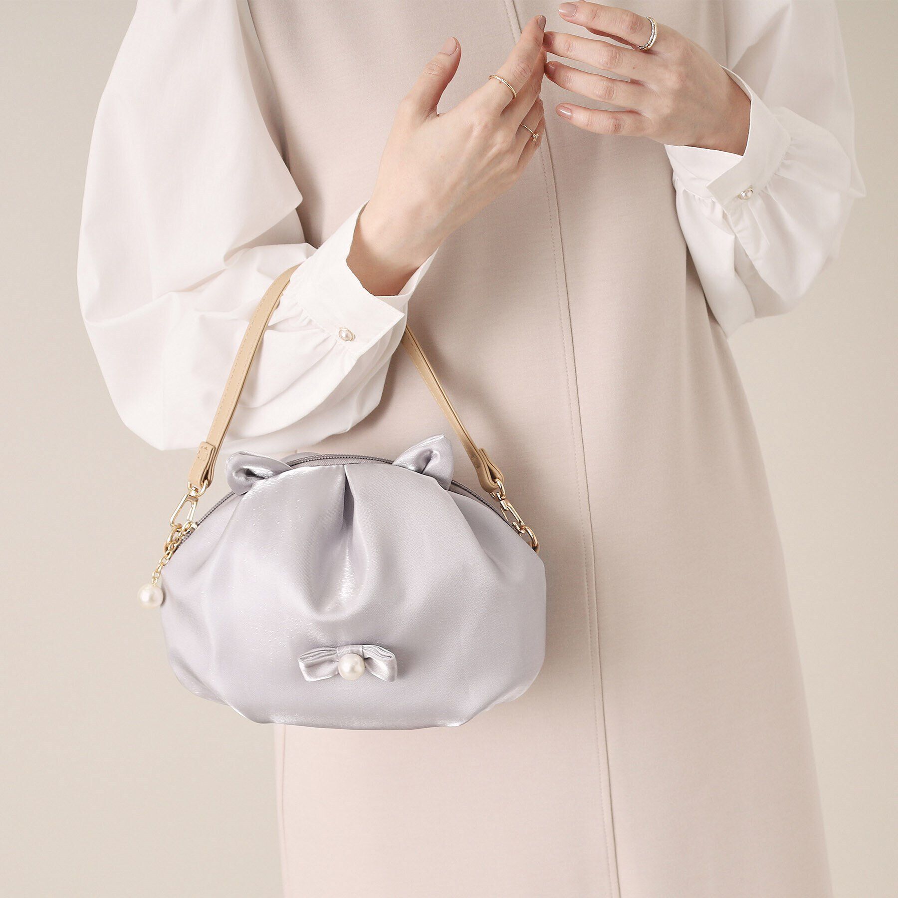 ITS&rsquo;DEMO「猫型ポーチミニトート」|ハンドバッグ|グレー(012)