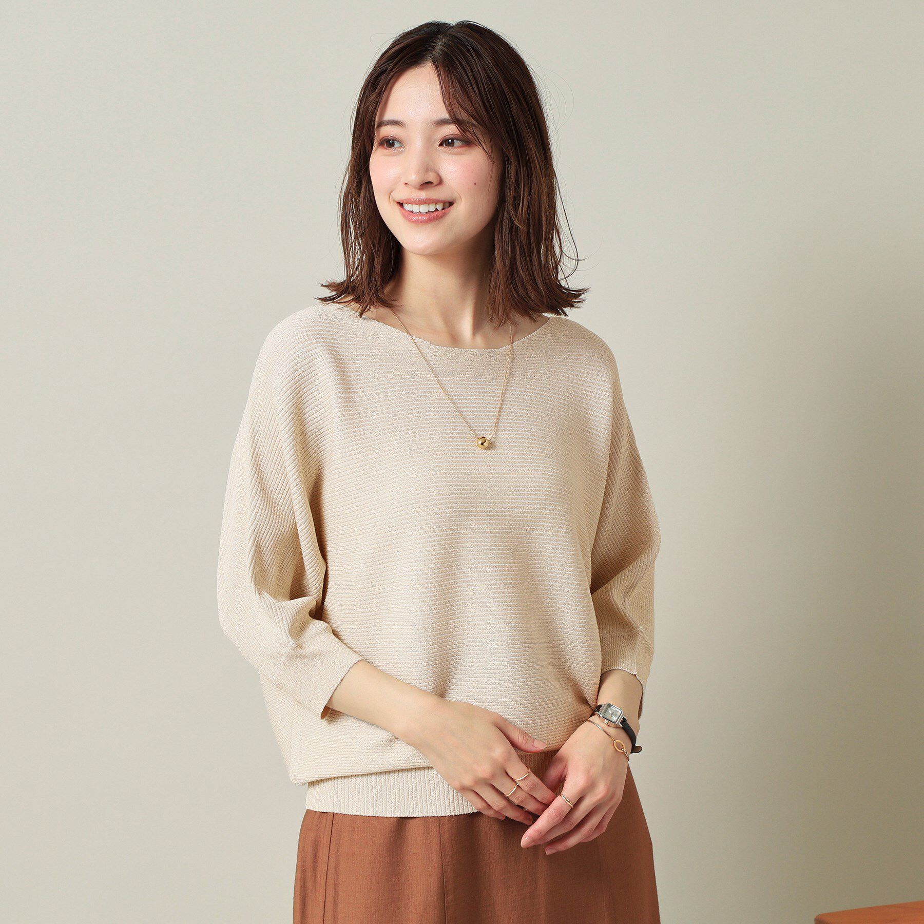 ITS&rsquo;DEMO「【UVケア／アンチピリング／洗濯機OK】ラメリブドルマンニット」|ニット・セーター|オフホワイト(003