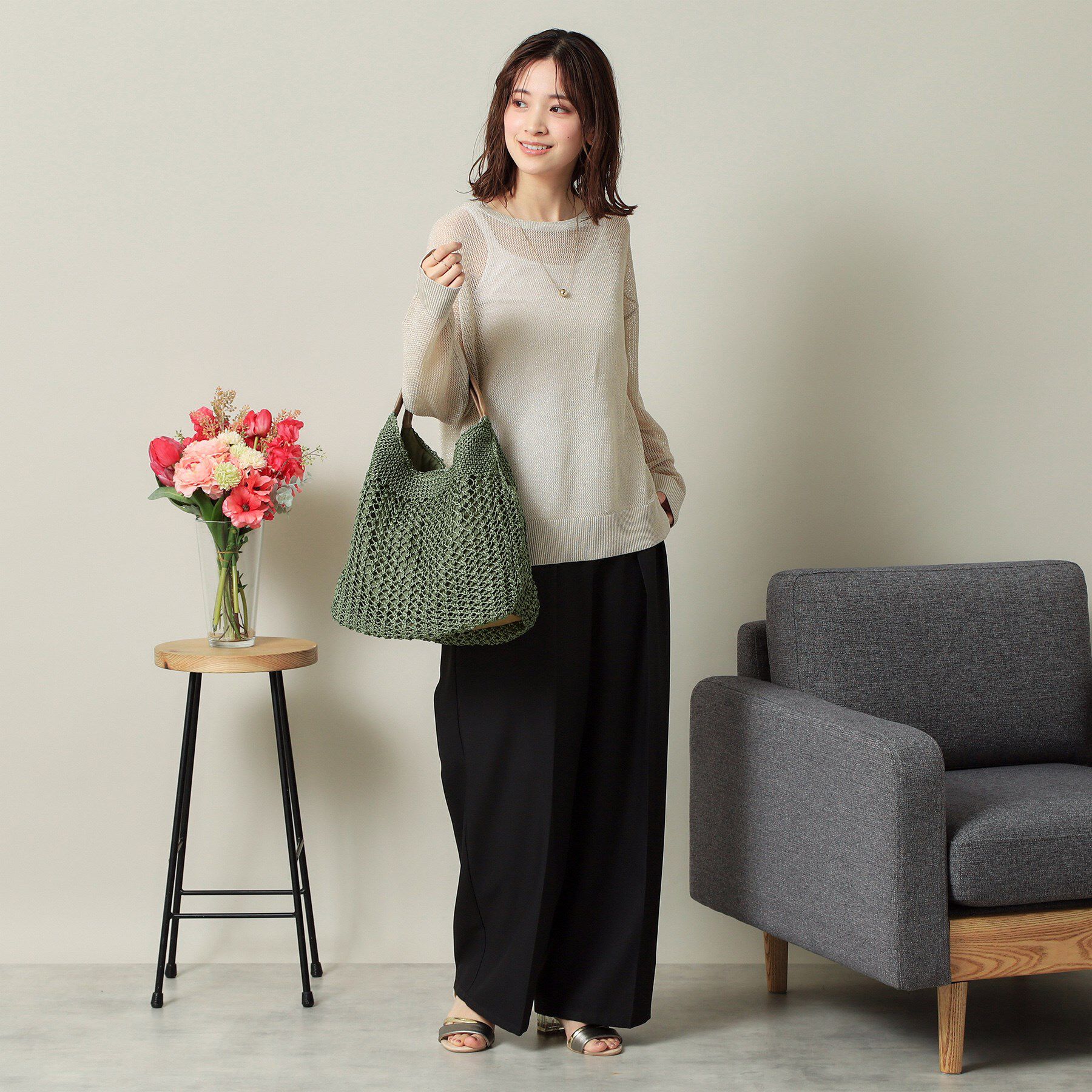 ITS&rsquo;DEMO「コード編みラウンドトート」|トートバッグ|