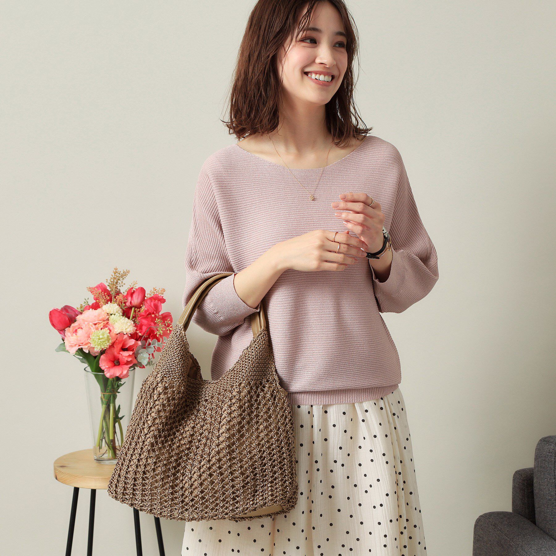 ITS&rsquo;DEMO「コード編みラウンドトート」|トートバッグ|