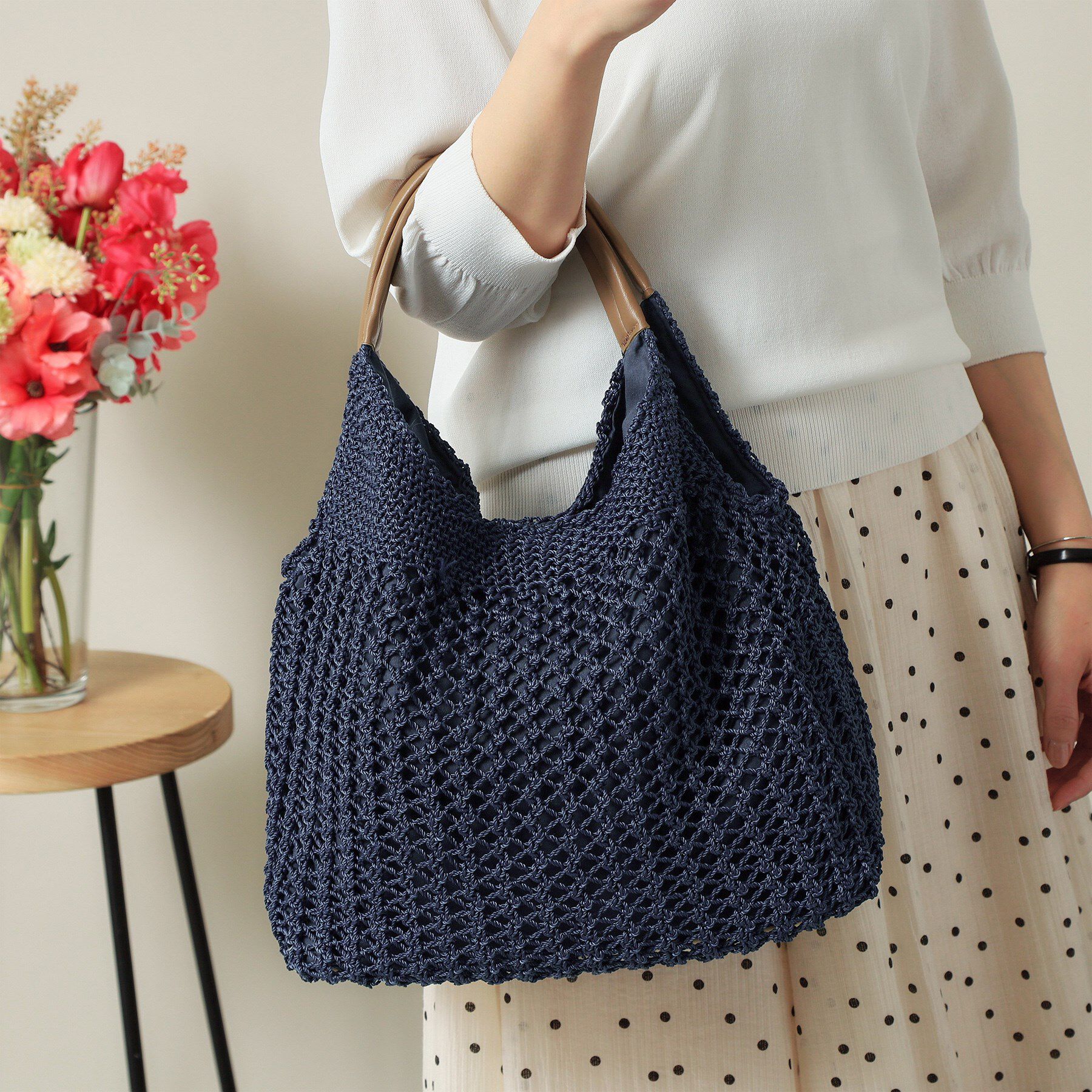 ITS&rsquo;DEMO「コード編みラウンドトート」|トートバッグ|ネイビー(094)