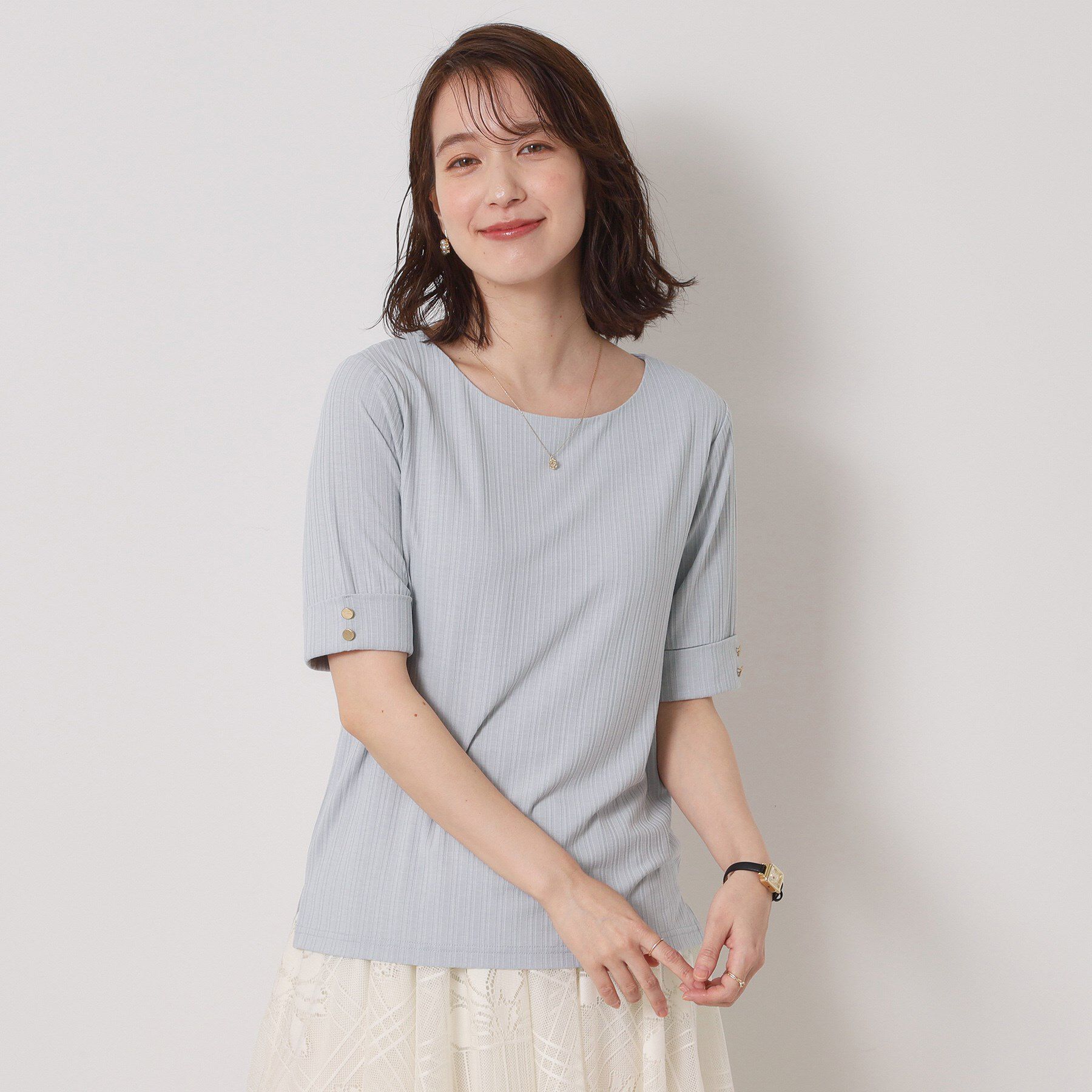 ITS&rsquo;DEMO「【手洗い可】ランダムテレコ袖釦プルオーバー」|Tシャツ・カットソー|