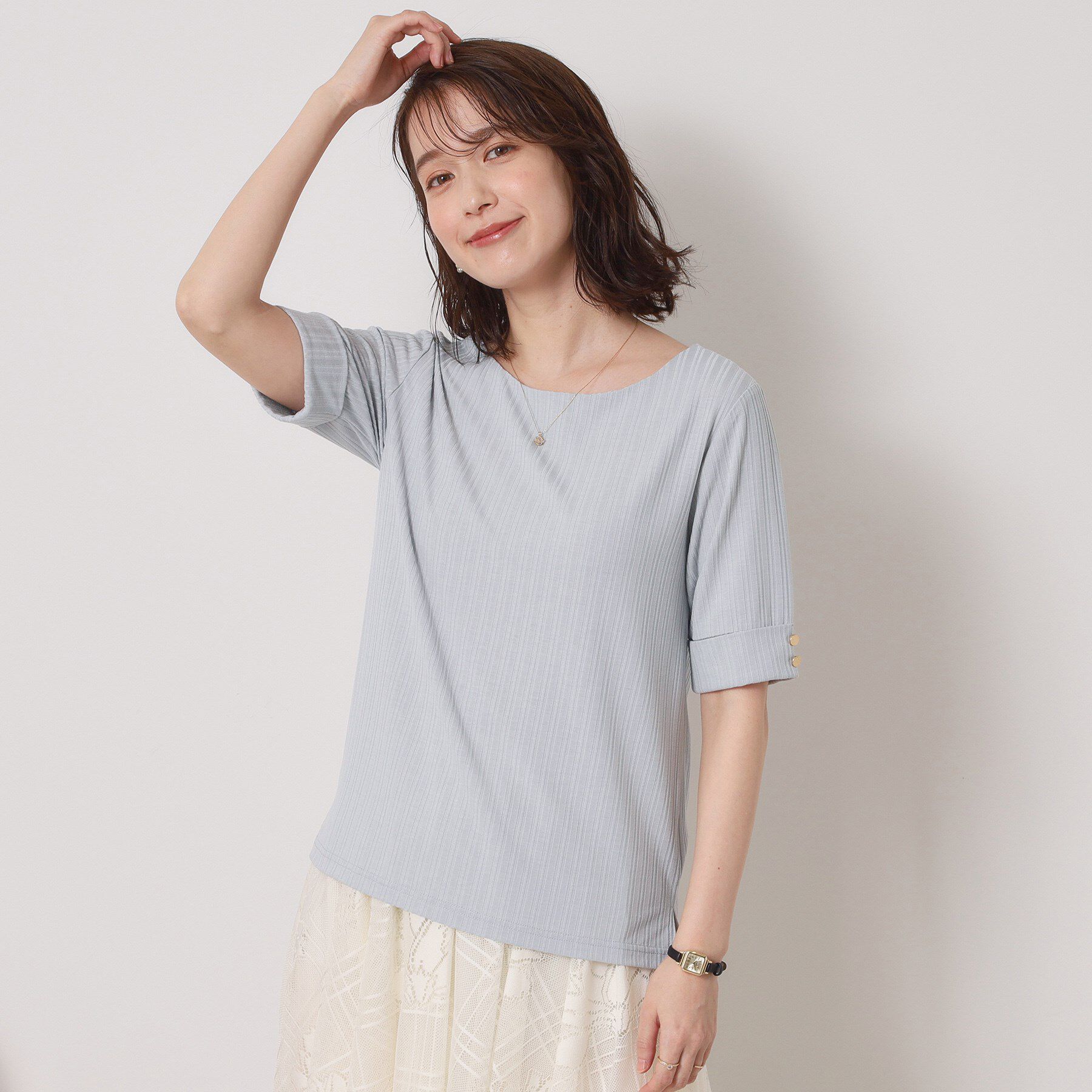 ITS&rsquo;DEMO「【手洗い可】ランダムテレコ袖釦プルオーバー」|Tシャツ・カットソー|