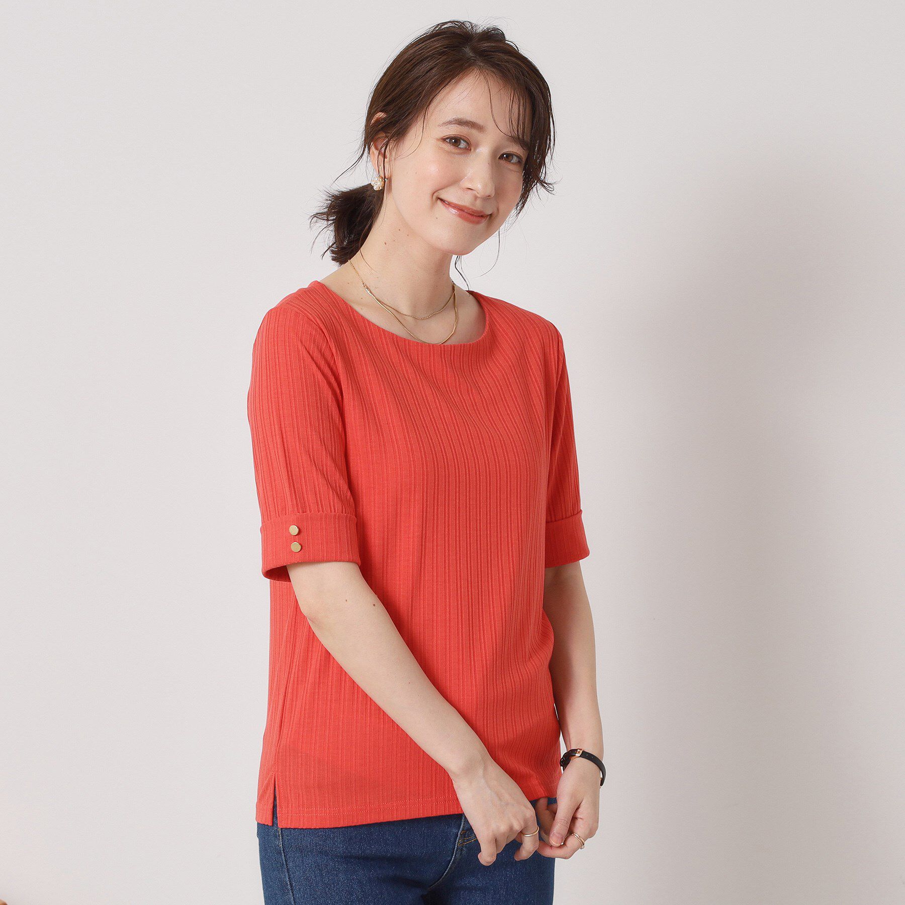 ITS&rsquo;DEMO「【手洗い可】ランダムテレコ袖釦プルオーバー」|Tシャツ・カットソー|