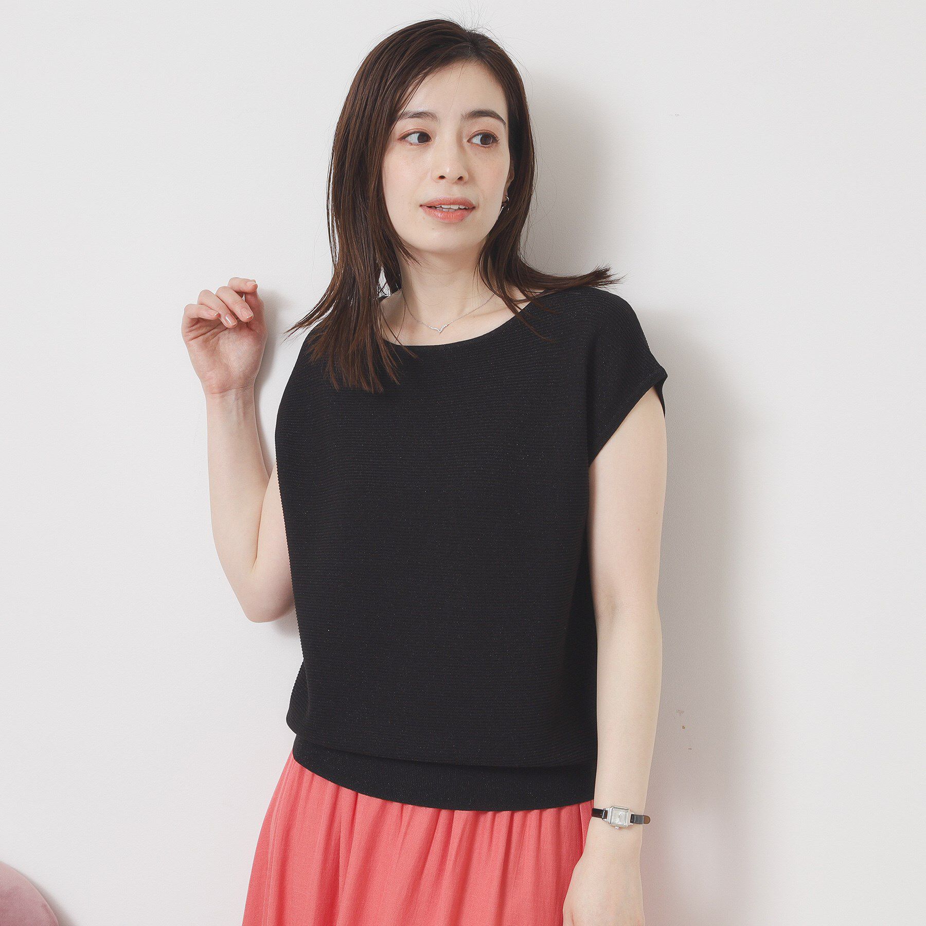 ITS&rsquo;DEMO「【さらりタッチ／ラメ／洗濯機OK】ラメガーターフレンチニット」|ニット・セーター|ブラック(019)