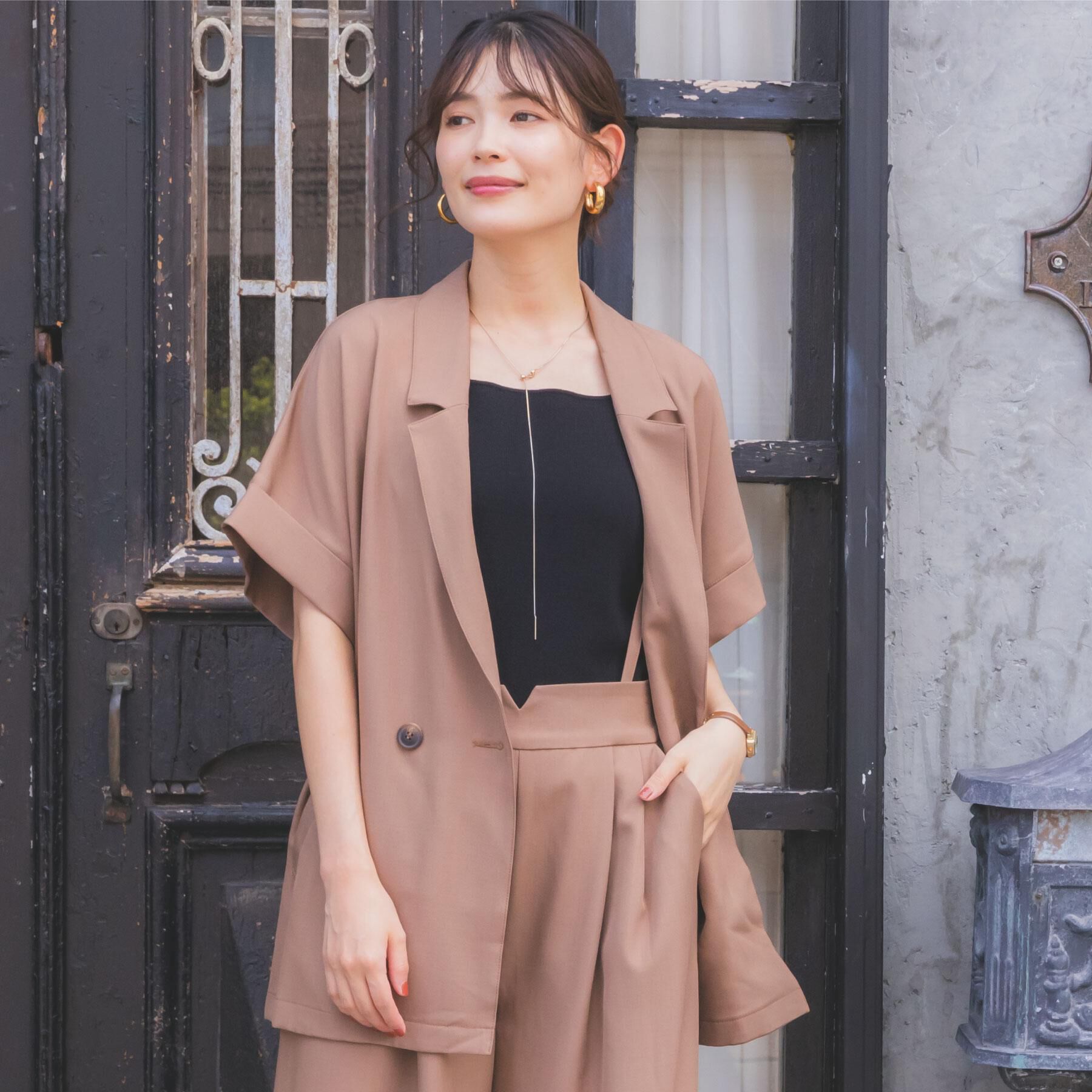 ITS&rsquo;DEMO「【手洗い可／セットアップ可】5分袖ジャケット」|テーラードジャケット|