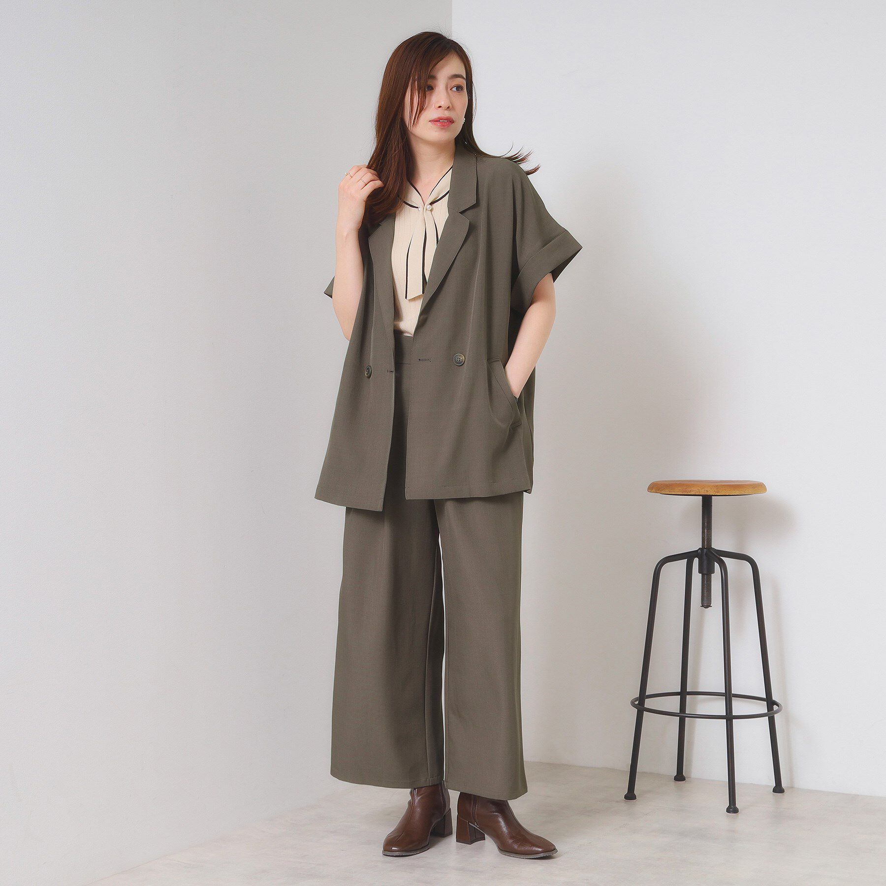 ITS&rsquo;DEMO「【手洗い可／セットアップ可】5分袖ジャケット」|テーラードジャケット|