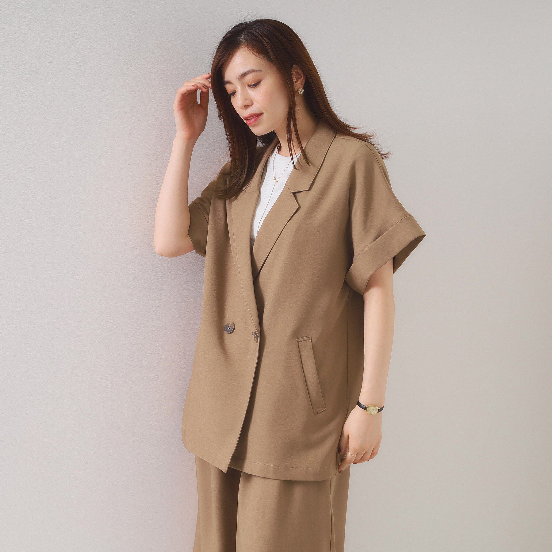 ITS&rsquo;DEMO「【手洗い可／セットアップ可】5分袖ジャケット」|テーラードジャケット|