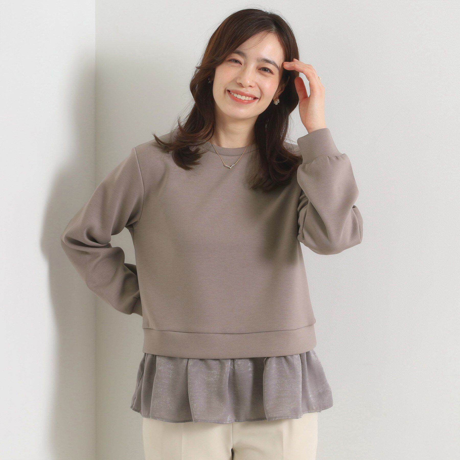 ITS&rsquo;DEMO「【洗濯機OK】異素材コンビプルオーバー」|Tシャツ・カットソー|トープ(054)