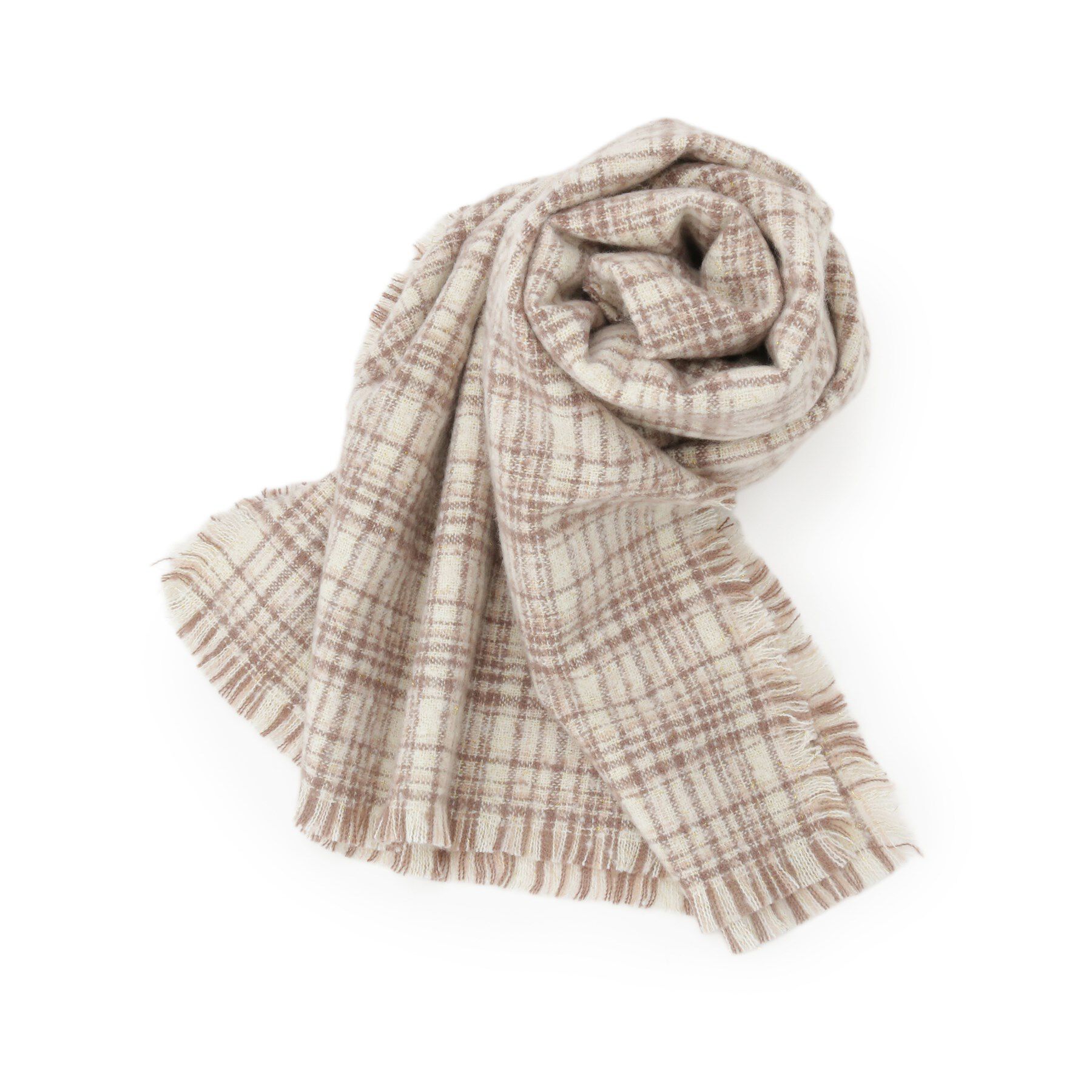 ITS&rsquo;DEMO「【手洗い可】ラメツイード風チェックストール」|ストール|ライトベージュ(25