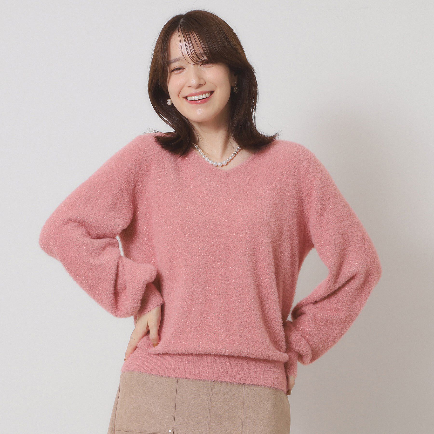 ITS&rsquo;DEMO「【手洗い可】ラメフェザーヤーンニット」|ニット・セーター|ピンク(071)