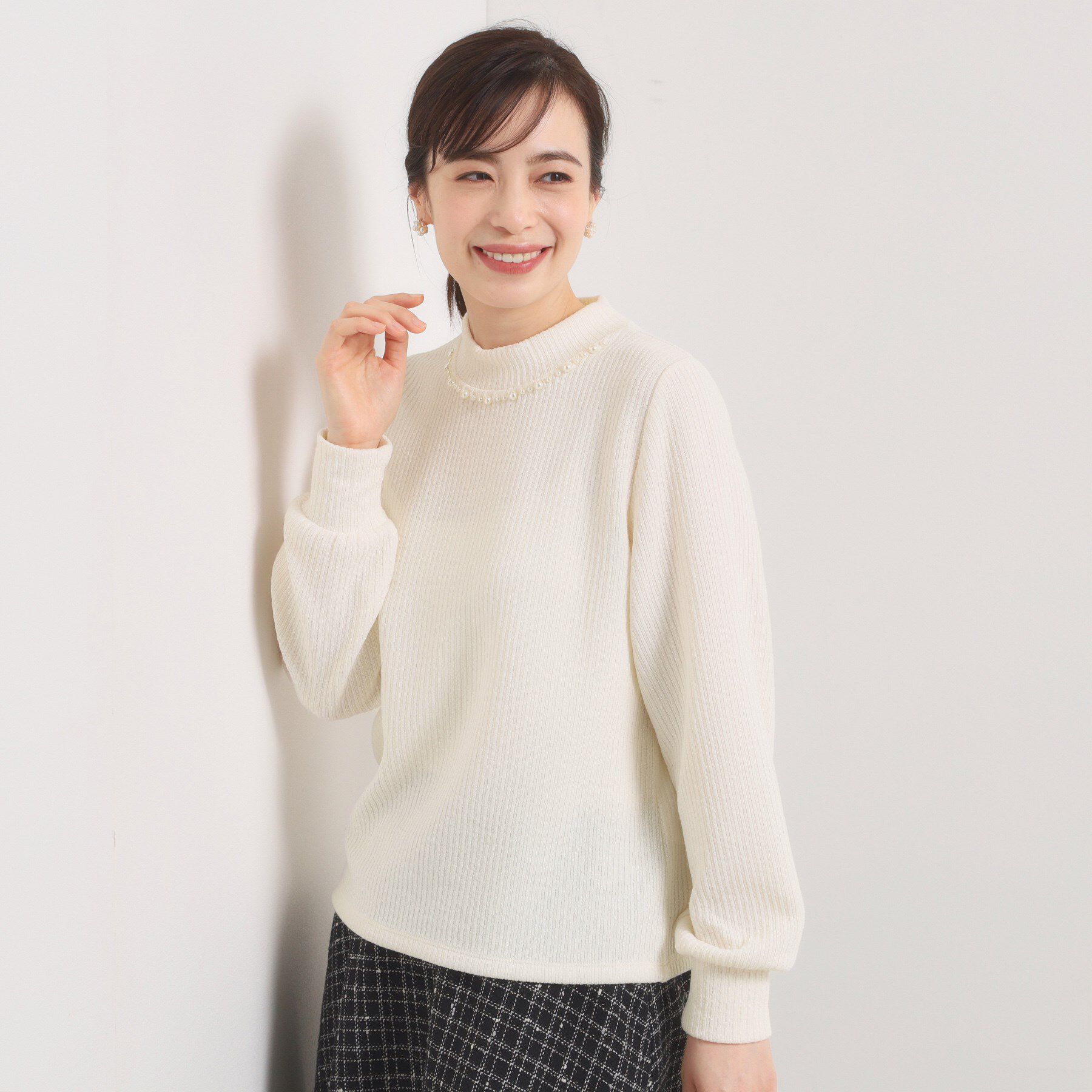 ITS&rsquo;DEMO「【手洗い可】パール調衿起毛リブプルオーバー」|Tシャツ・カットソー|アイボリー(004)