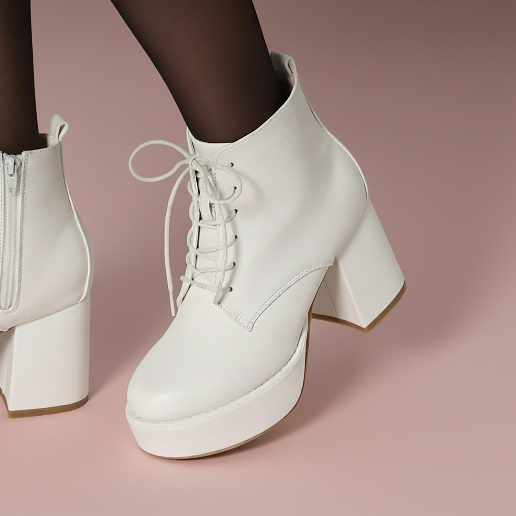 csT&P「厚底レースアップブーツ」|ショートブーツ|ホワイト(001)