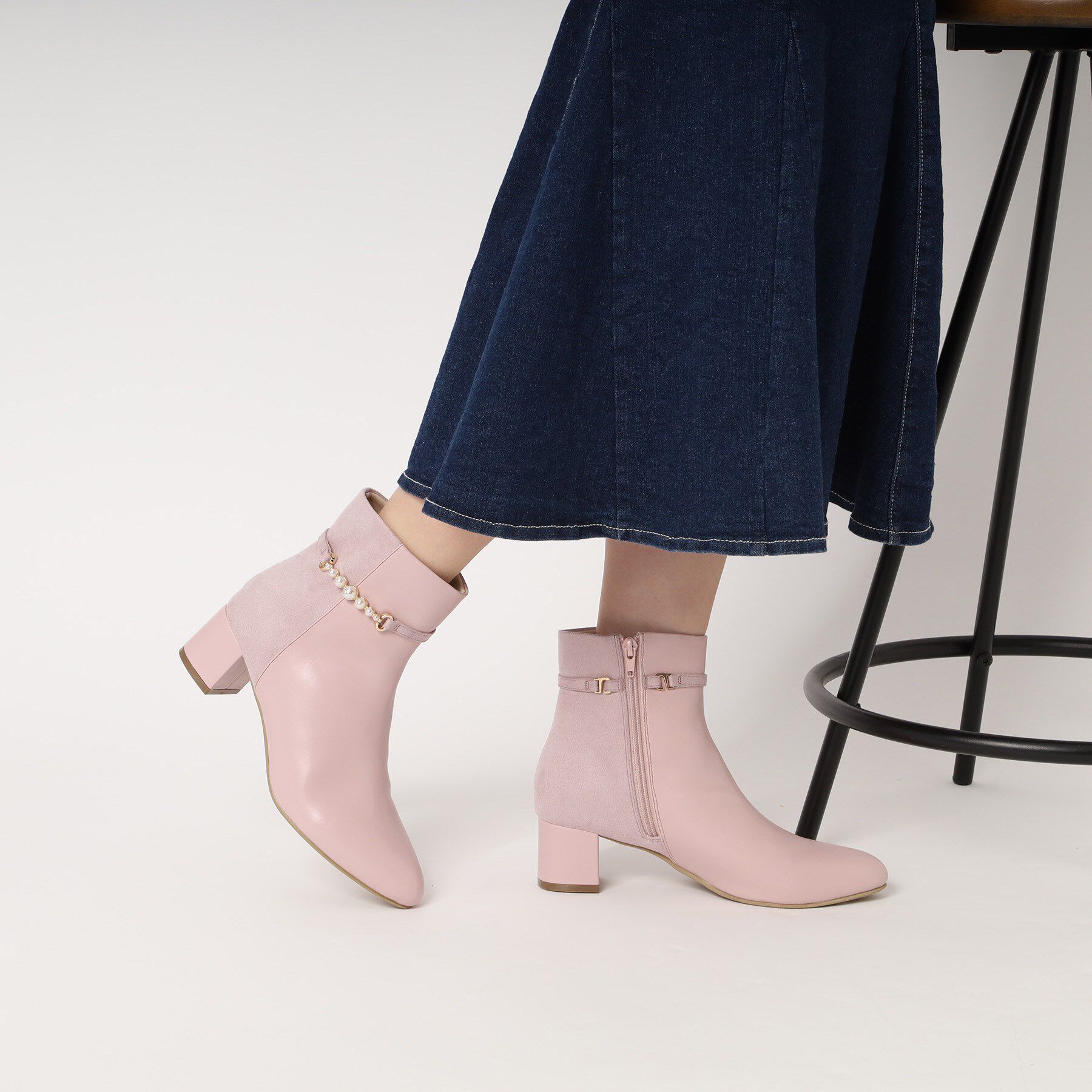 ESPERANZA「アーモンドトゥサイドフェイクパールショートブーツ」|ショートブーツ|