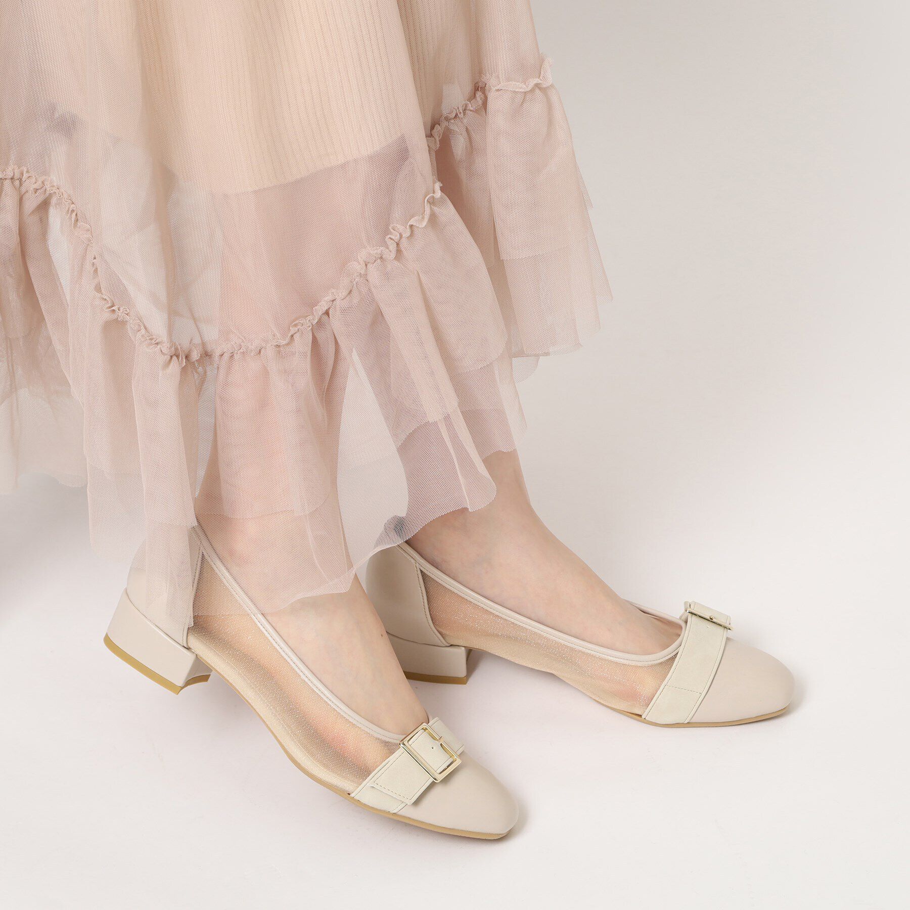 ESPERANZA「チュールバックルベルトフラットパンプス」|パンプス|