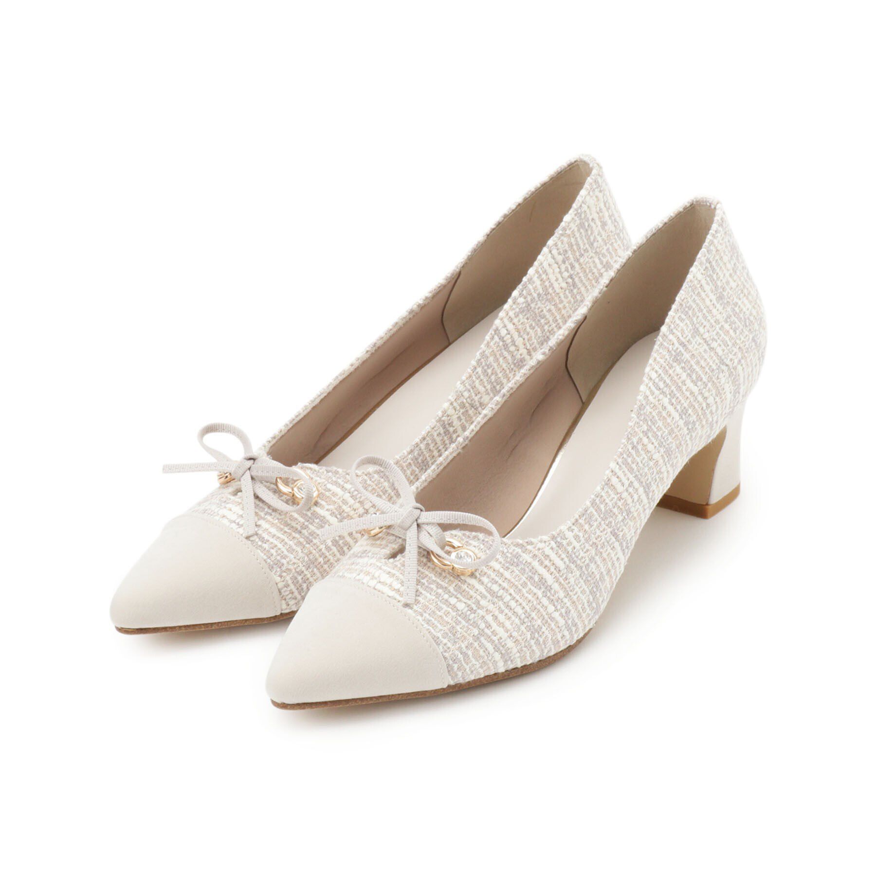 ESPERANZA「ビジューリボンポインテッドトゥパンプス」|パンプス|ｸﾞﾚｰ(948)