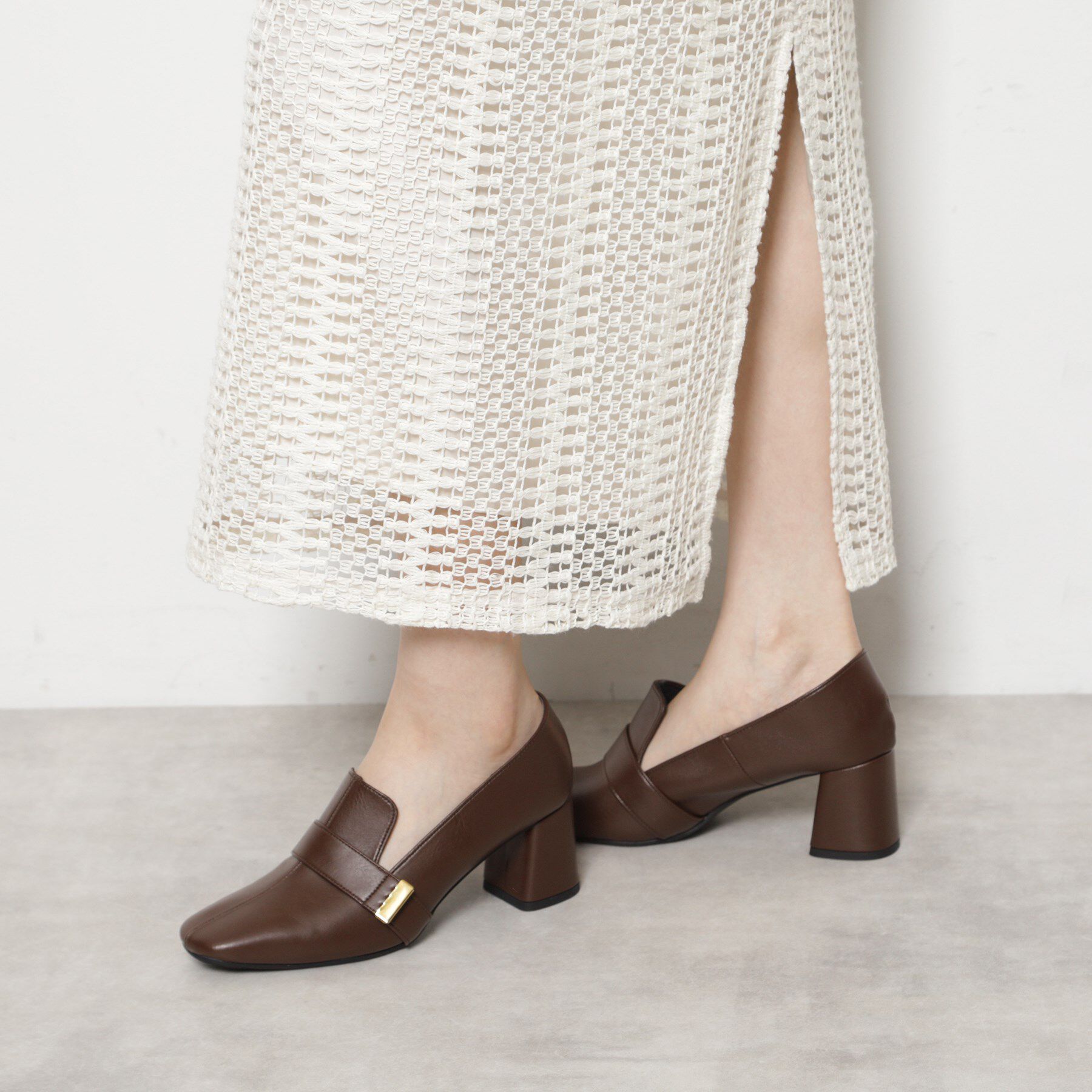 ESPERANZA「スクエアブロックヒールベルトローファー レイン対応」|パンプス|