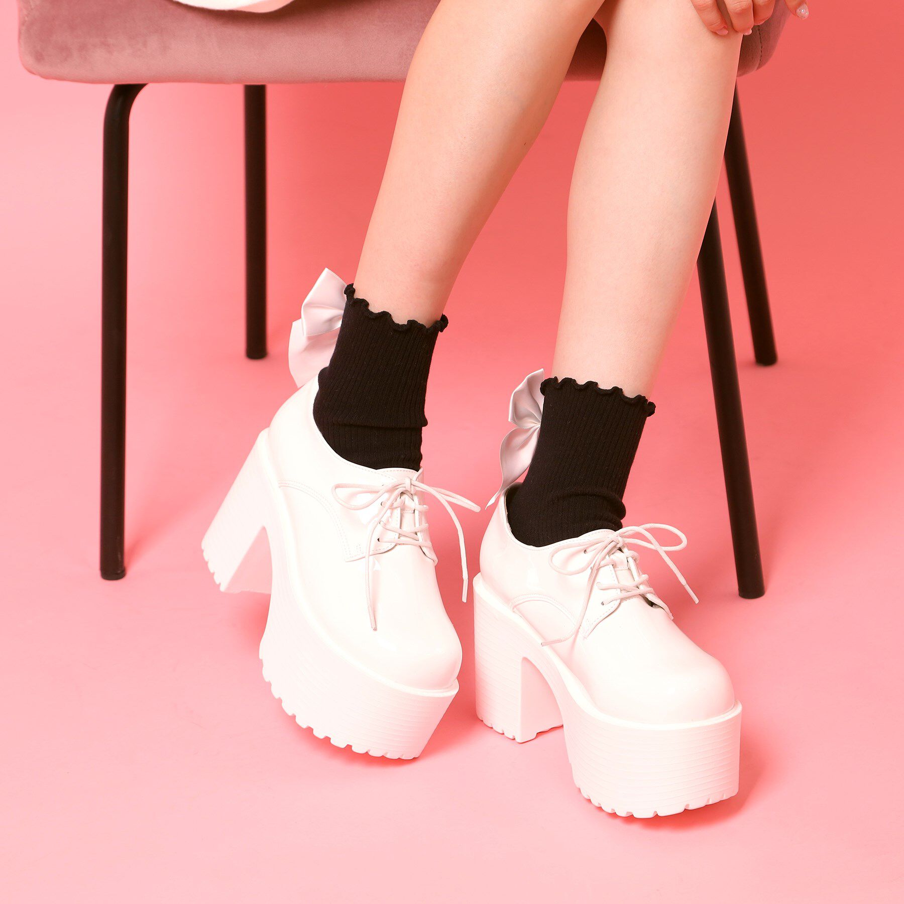 csT&P「厚底レースアップマニッシュパンプス」|パンプス|ホワイト(201)