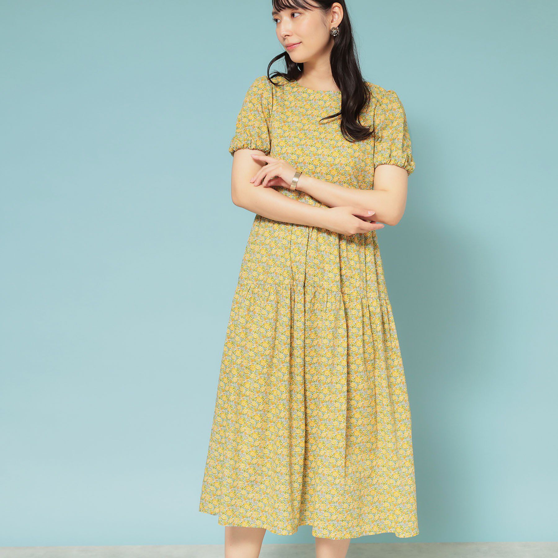 SunaUna「【Web限定カラー／リバティプリント】パフスリーブワンピース」|ワンピース|イエロー(132)