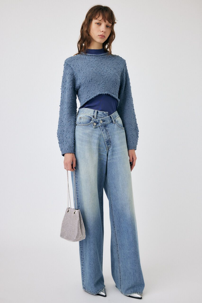 MOUSSY「WIDE SLEEVE CROPPED ニット」|ニット・セーター|BLU