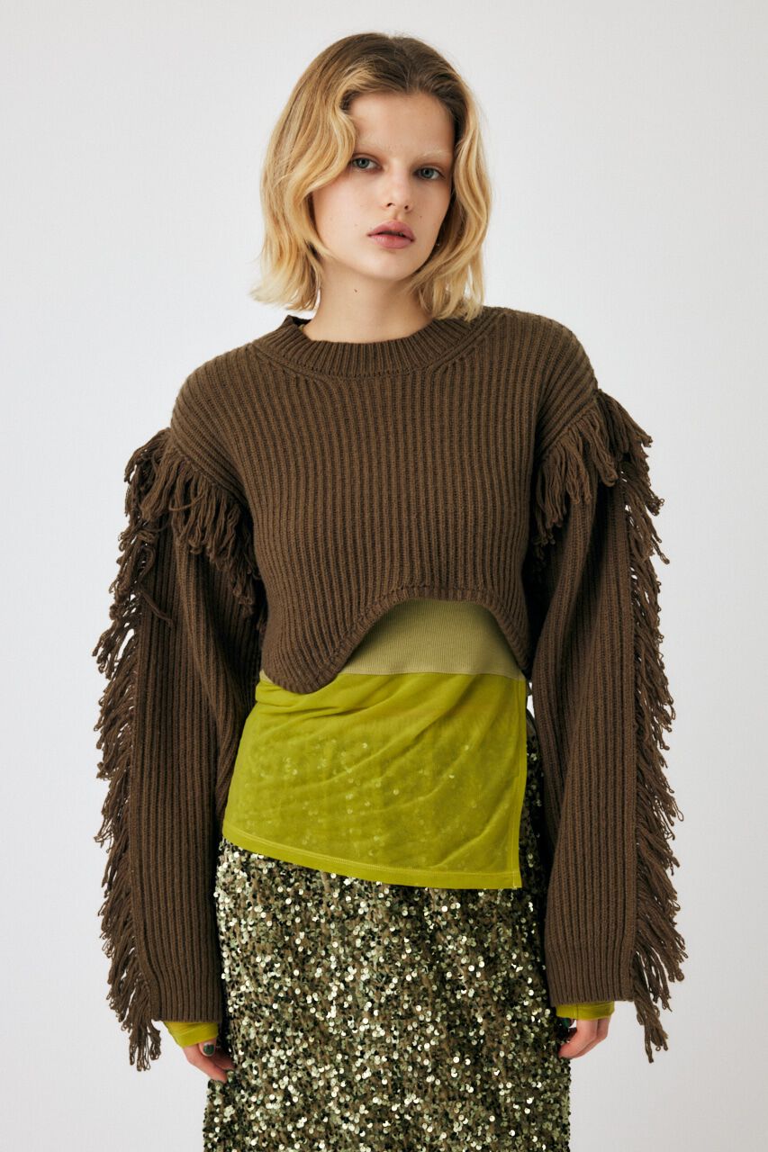MOUSSY「IRREGULAR HEM CROPPED ニット」|ニット・セーター|D/KHA3