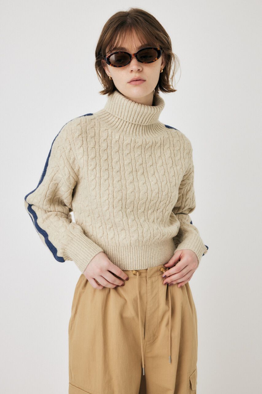 MOUSSY「LINE SLEEVE CABLE KNIT トップス」|ニット・セーター|
