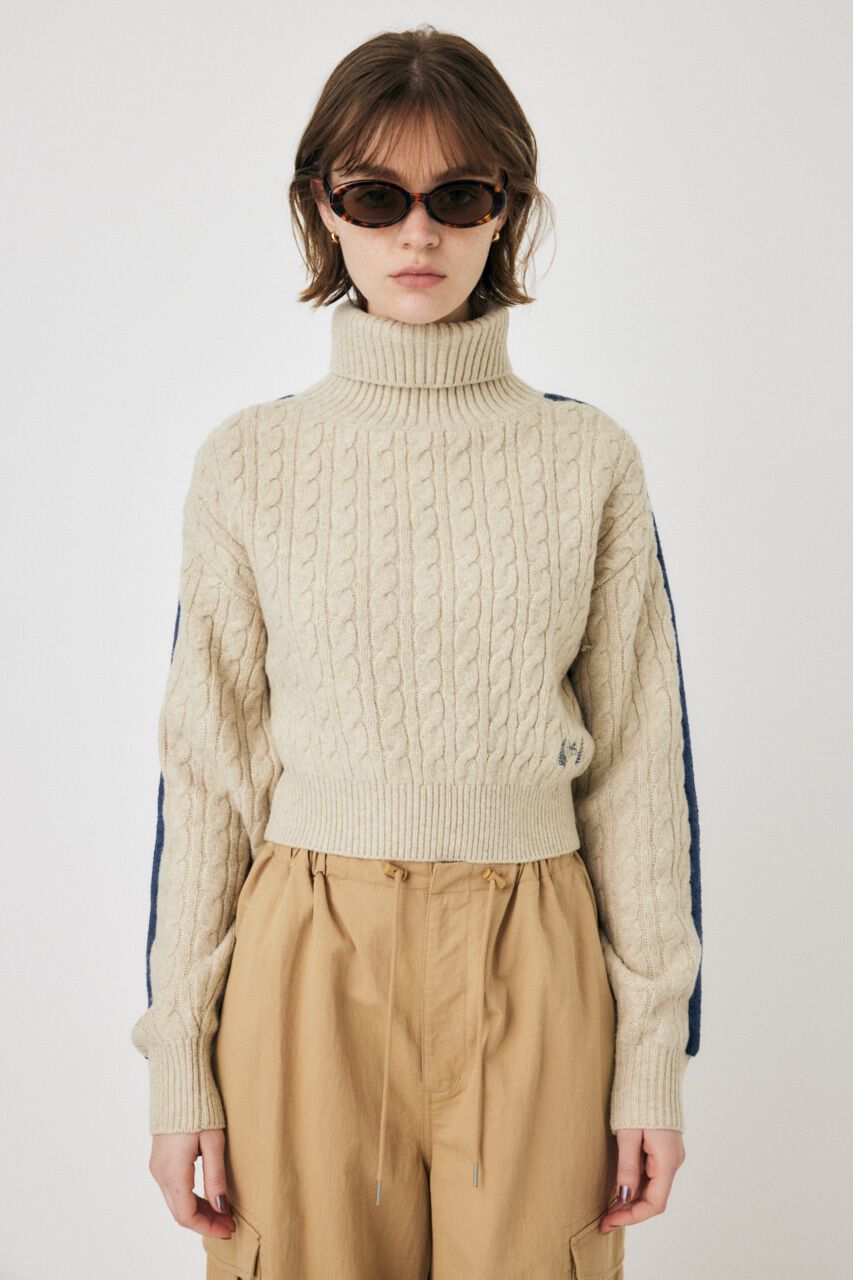MOUSSY「LINE SLEEVE CABLE KNIT トップス」|ニット・セーター|