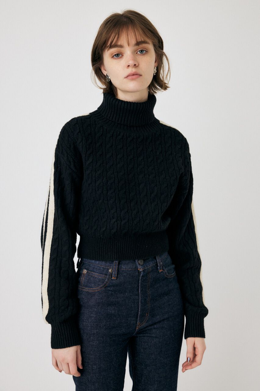 MOUSSY「LINE SLEEVE CABLE KNIT トップス」|ニット・セーター|