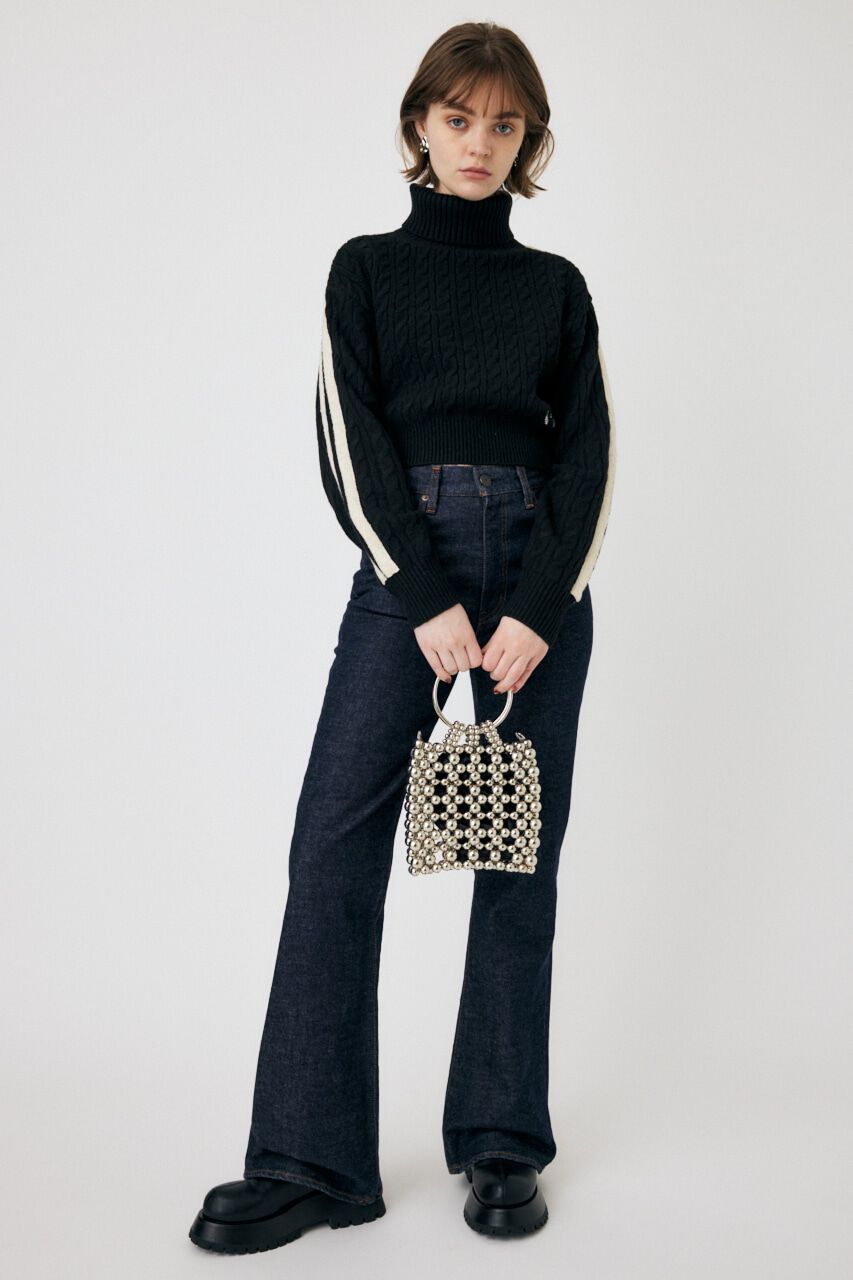MOUSSY「LINE SLEEVE CABLE KNIT トップス」|ニット・セーター|