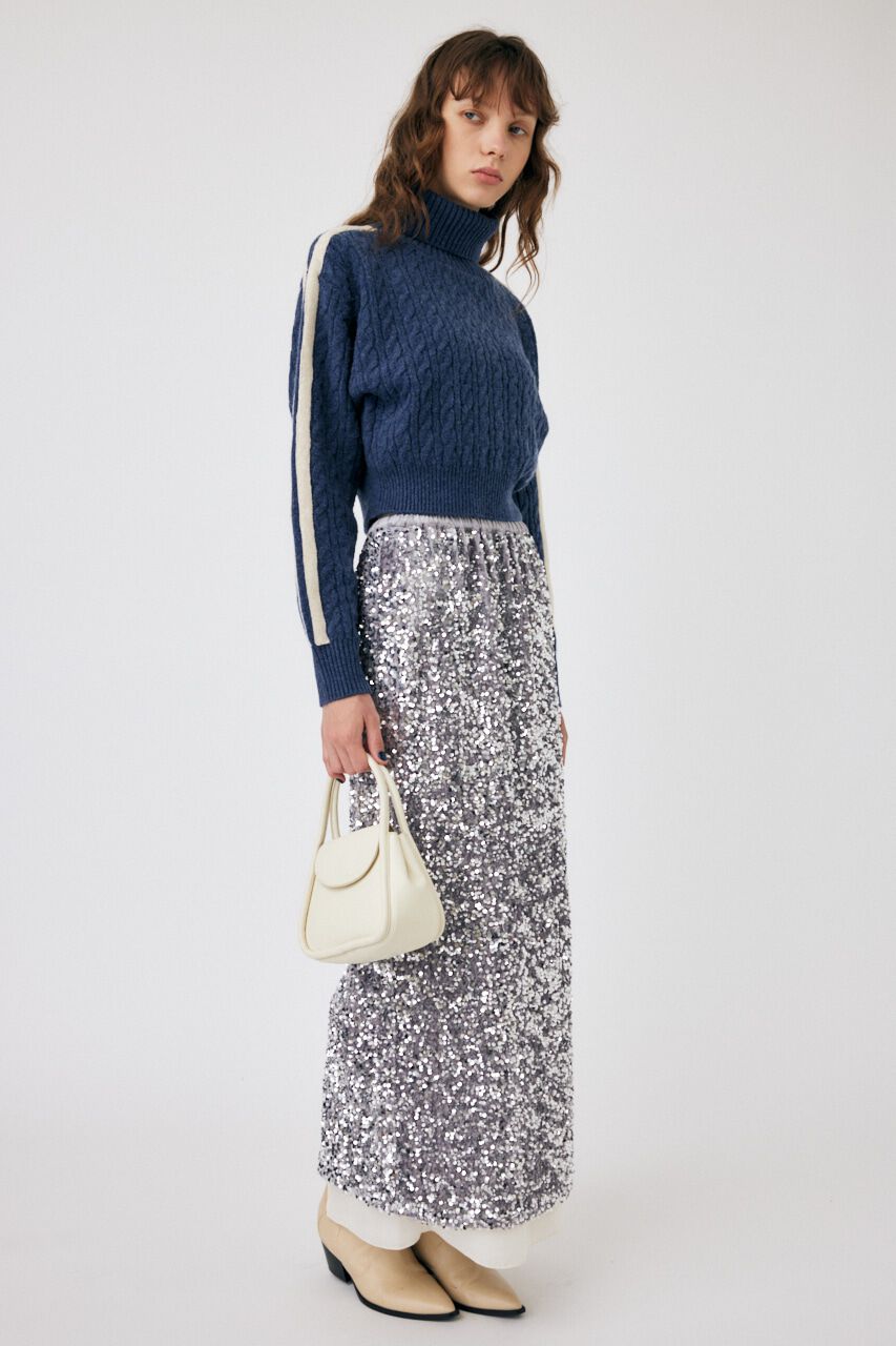 MOUSSY「LINE SLEEVE CABLE KNIT トップス」|ニット・セーター|