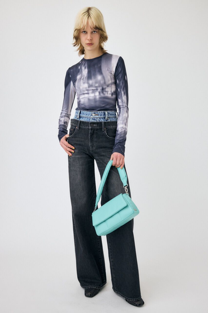 MOUSSY「W WAIST WIDE LEG STRAIGHT」|デニム|L/BLK1