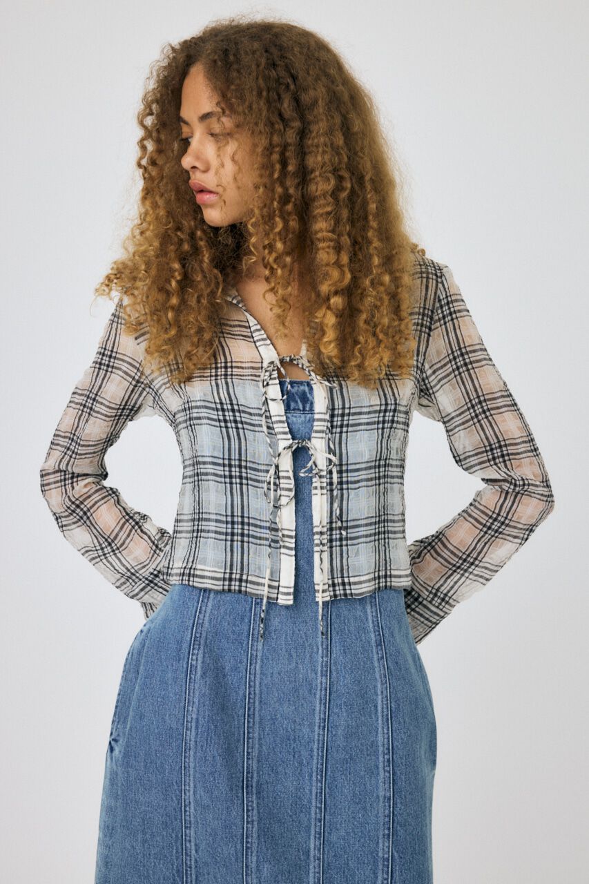 MOUSSY「FRONT TIED CHECK シャツ」|シャツ・ブラウス|WHT