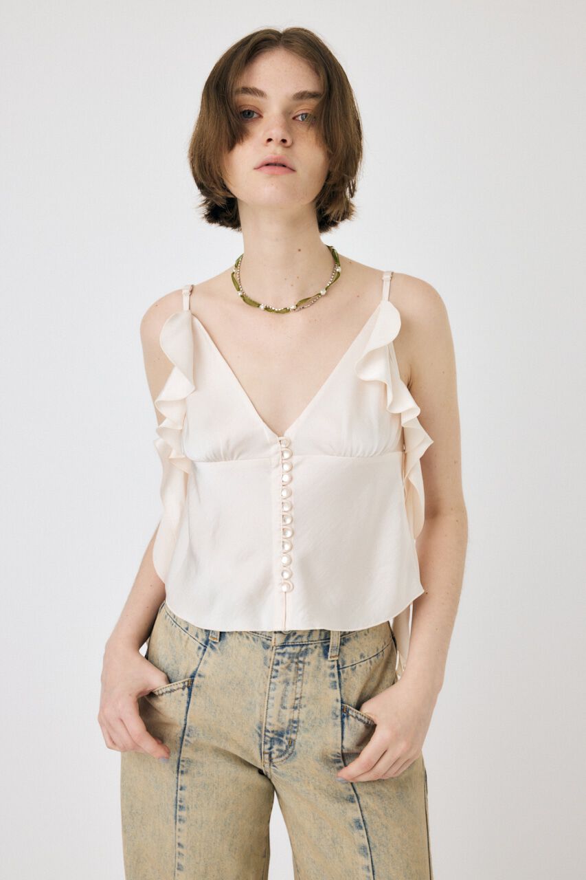 MOUSSY「FRILL STRAP SATIN キャミ」|キャミソール|O/WHT1