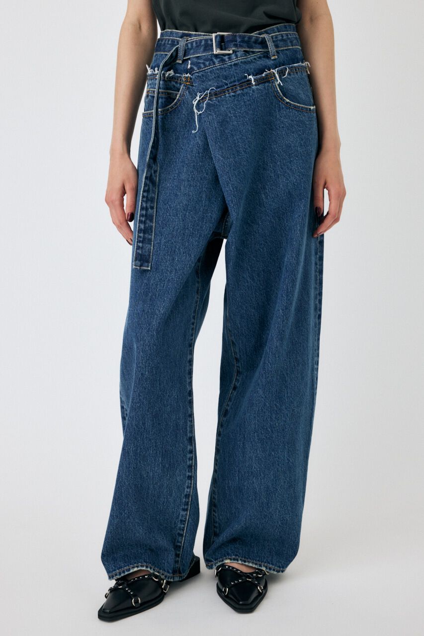 MOUSSY「FOLD WAIST WIDE STRAIGHT」|デニム|