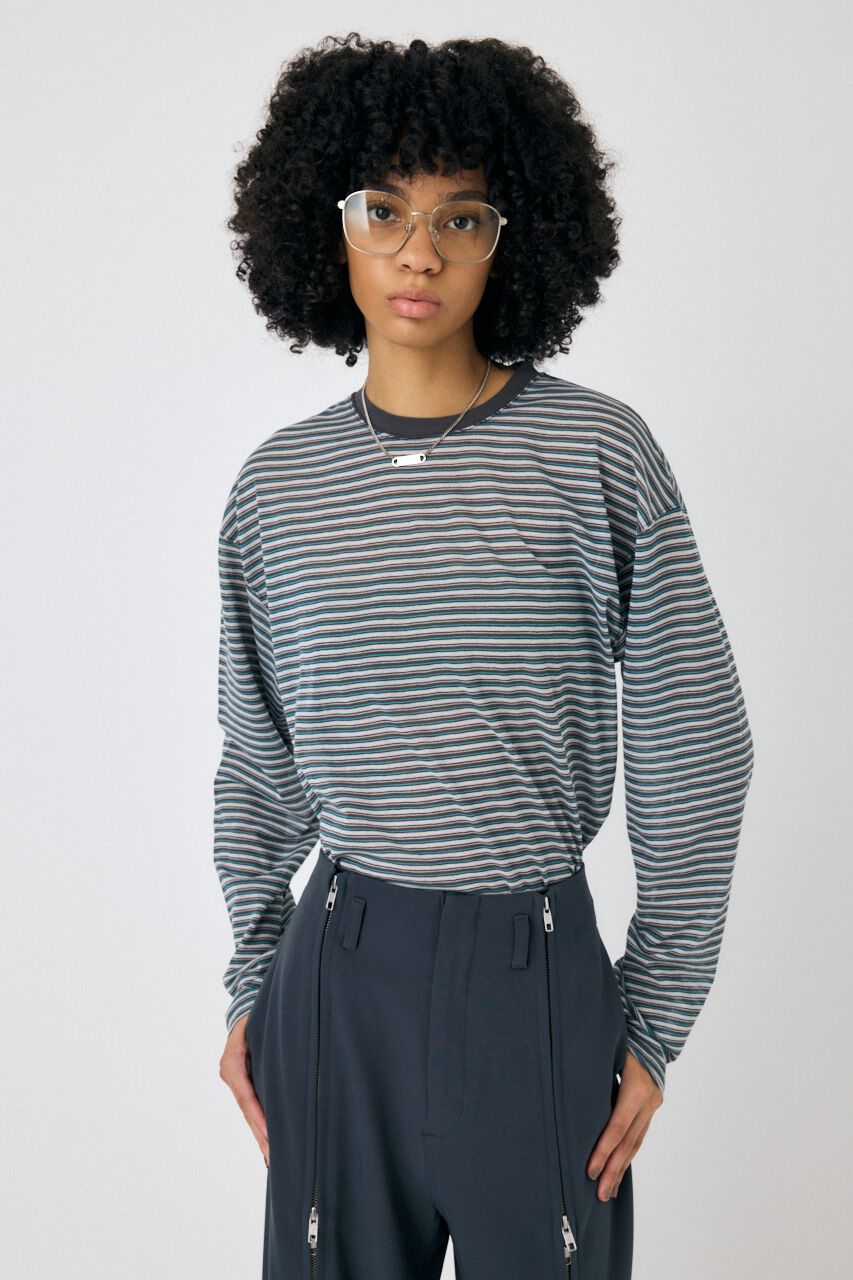 MOUSSY「SHEER BORDER ロンT」|Tシャツ・カットソー|GRY