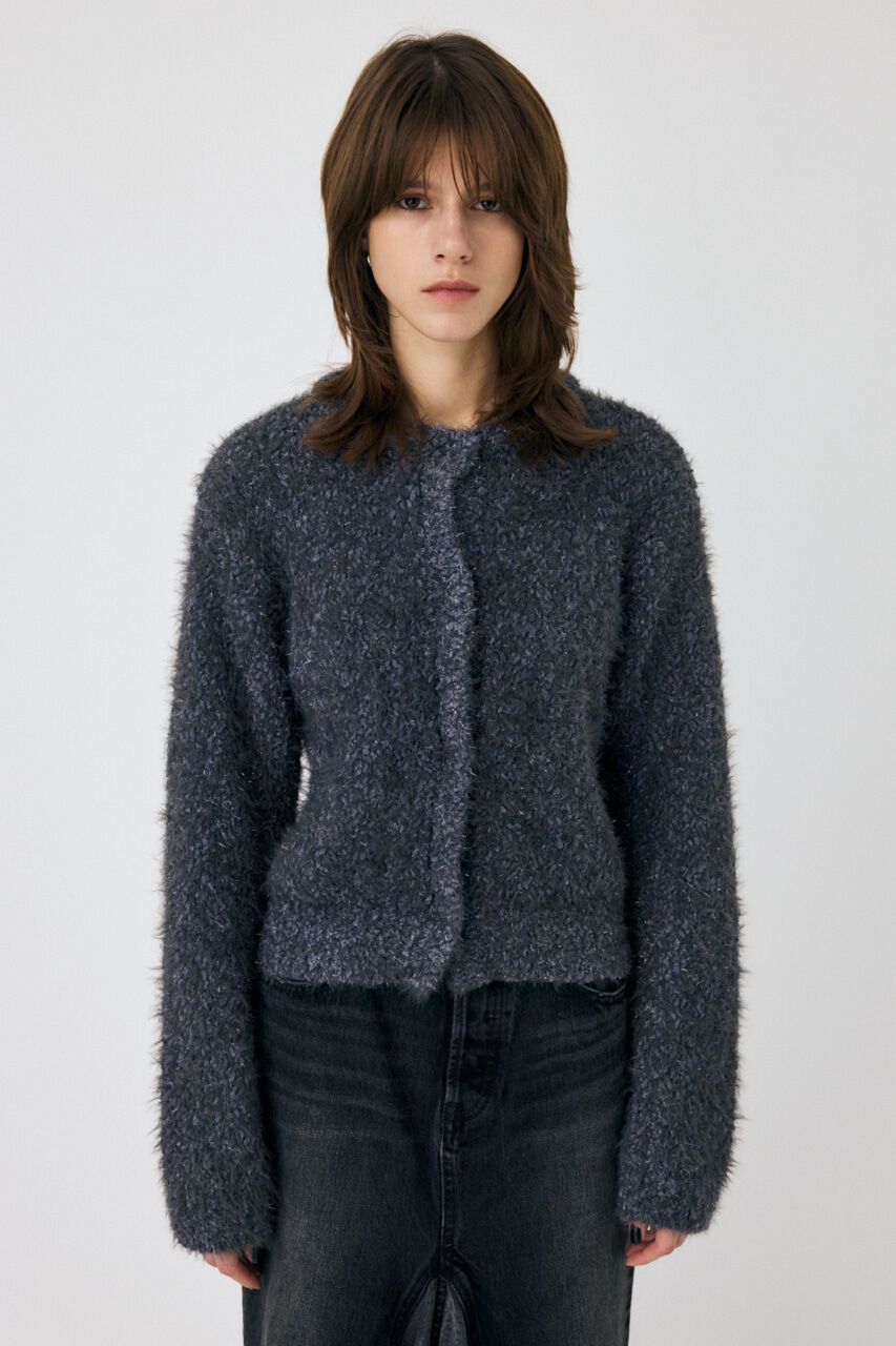 MOUSSY「GLITTER SHAGGY ニットカーディガン」|カーディガン|
