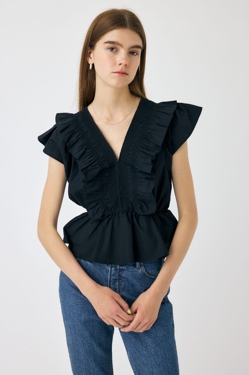 MOUSSY「SHIRRING RUFFLE PEPLUM トップス」|その他|BLK