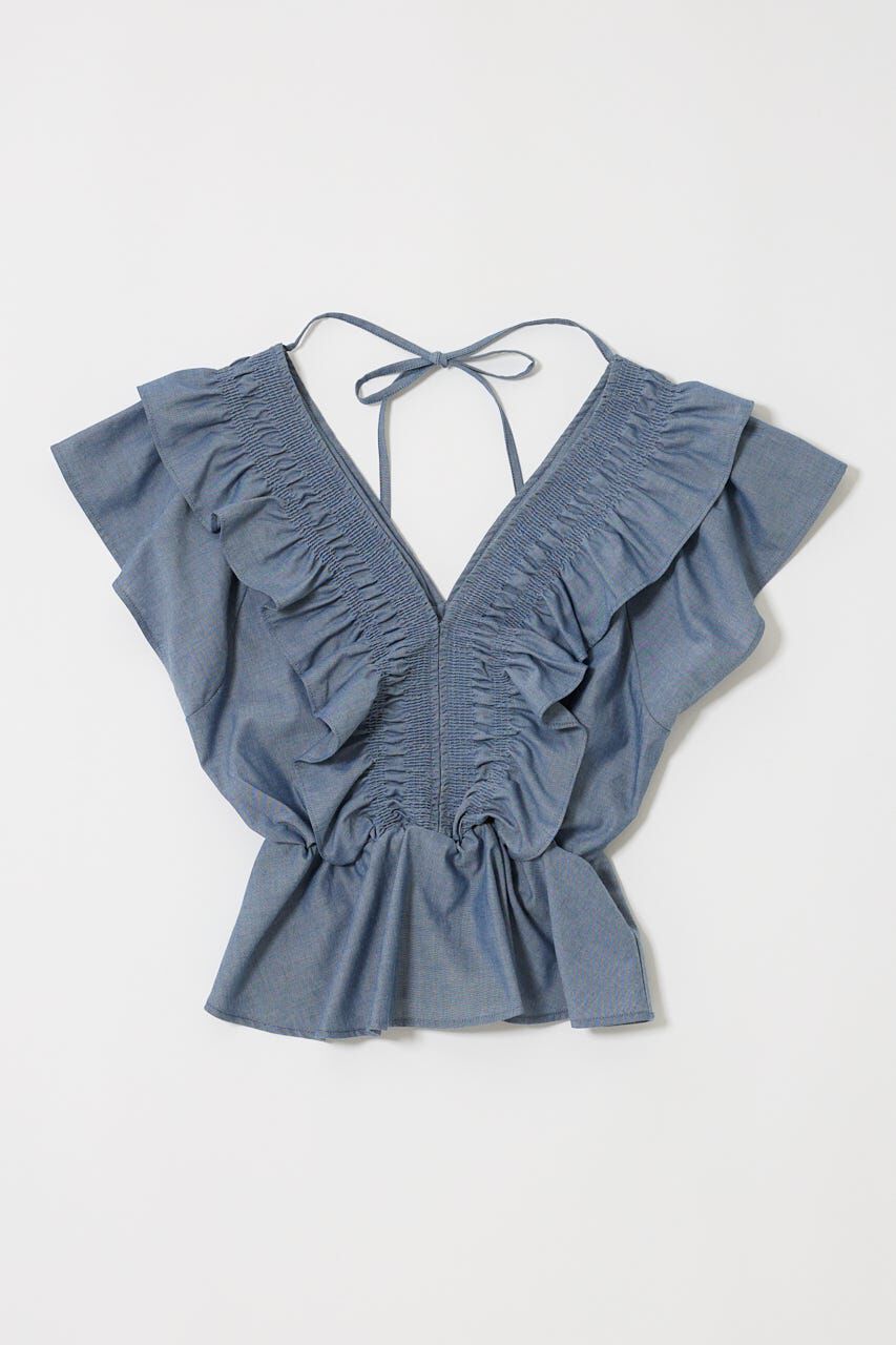 MOUSSY「SHIRRING RUFFLE PEPLUM トップス BLU」|その他|