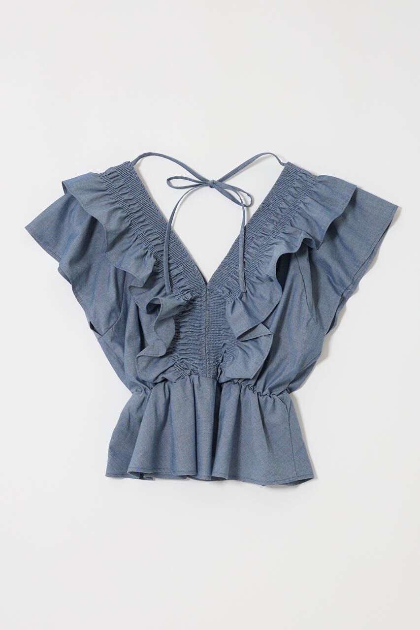 MOUSSY「SHIRRING RUFFLE PEPLUM トップス BLU」|その他|