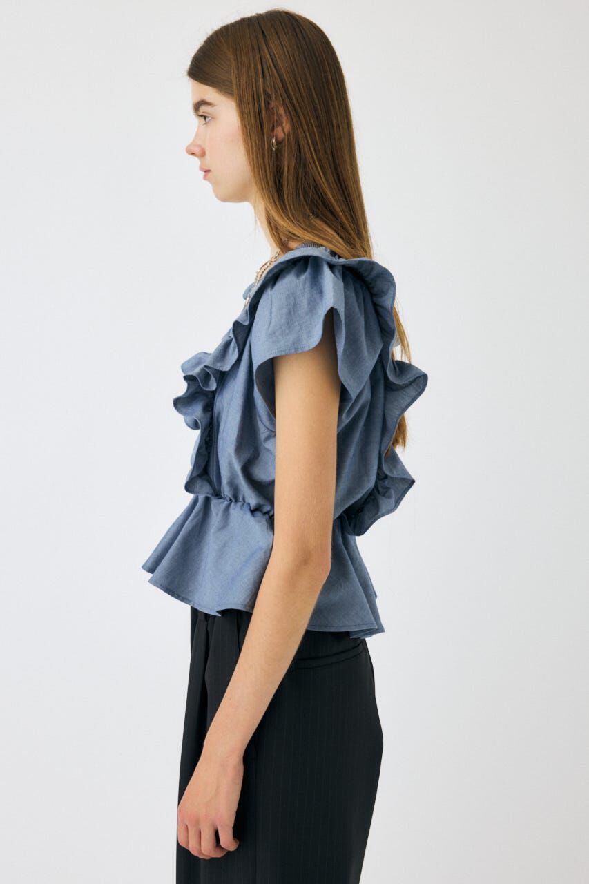 MOUSSY「SHIRRING RUFFLE PEPLUM トップス BLU」|その他|