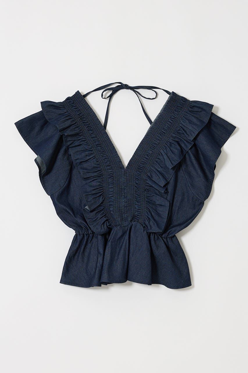 MOUSSY「SHIRRING RUFFLE PEPLUM トップス BLU」|その他|