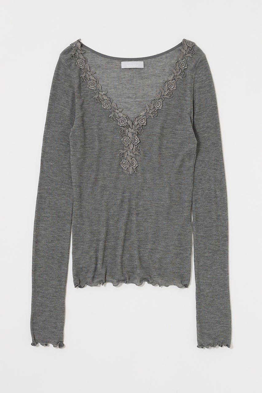 MOUSSY「LACE TRIM ロングスリーブ TEE」|Tシャツ・カットソー|